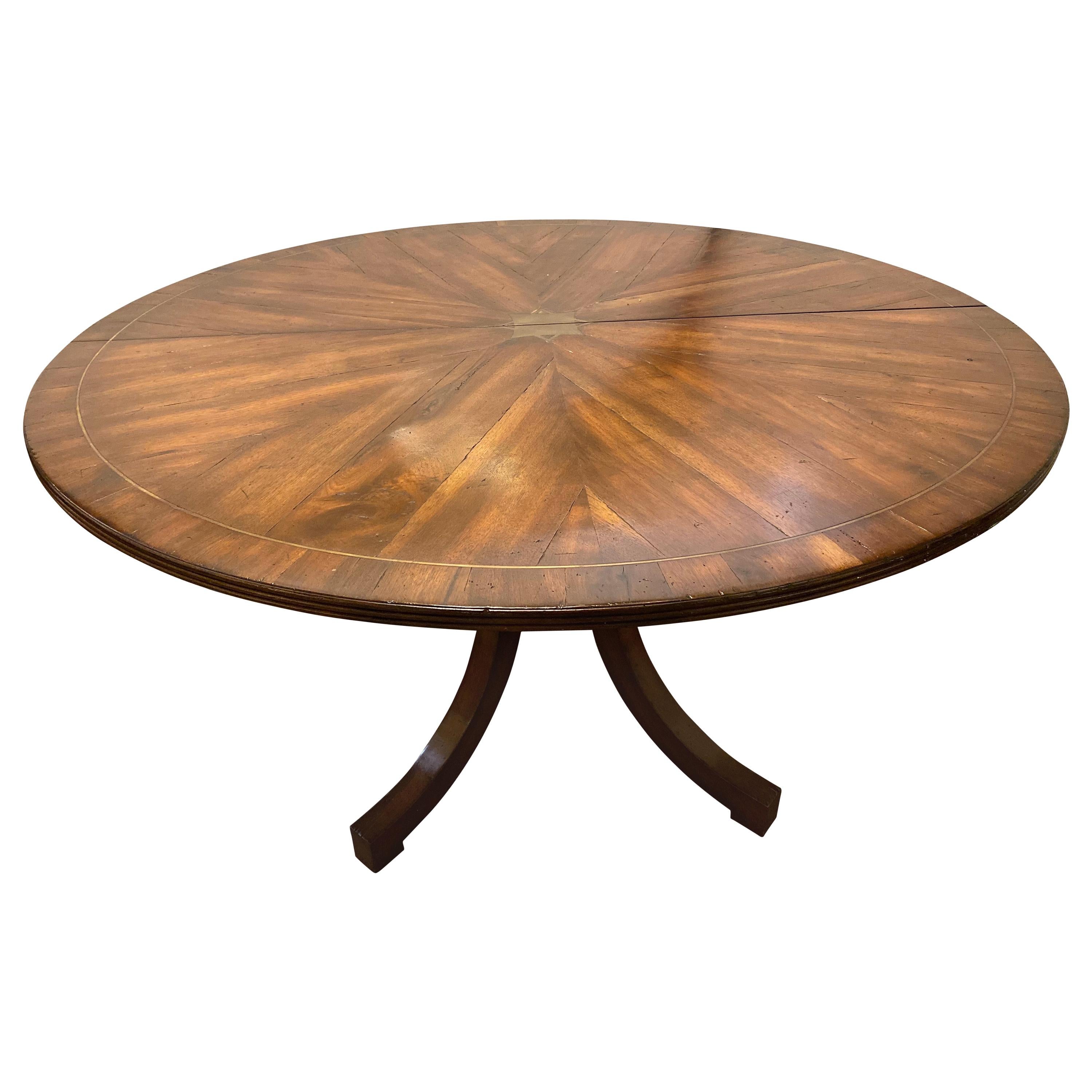 Rustic Circular Boule Inlaid Dining or Kitchen Table, Single Pedestal