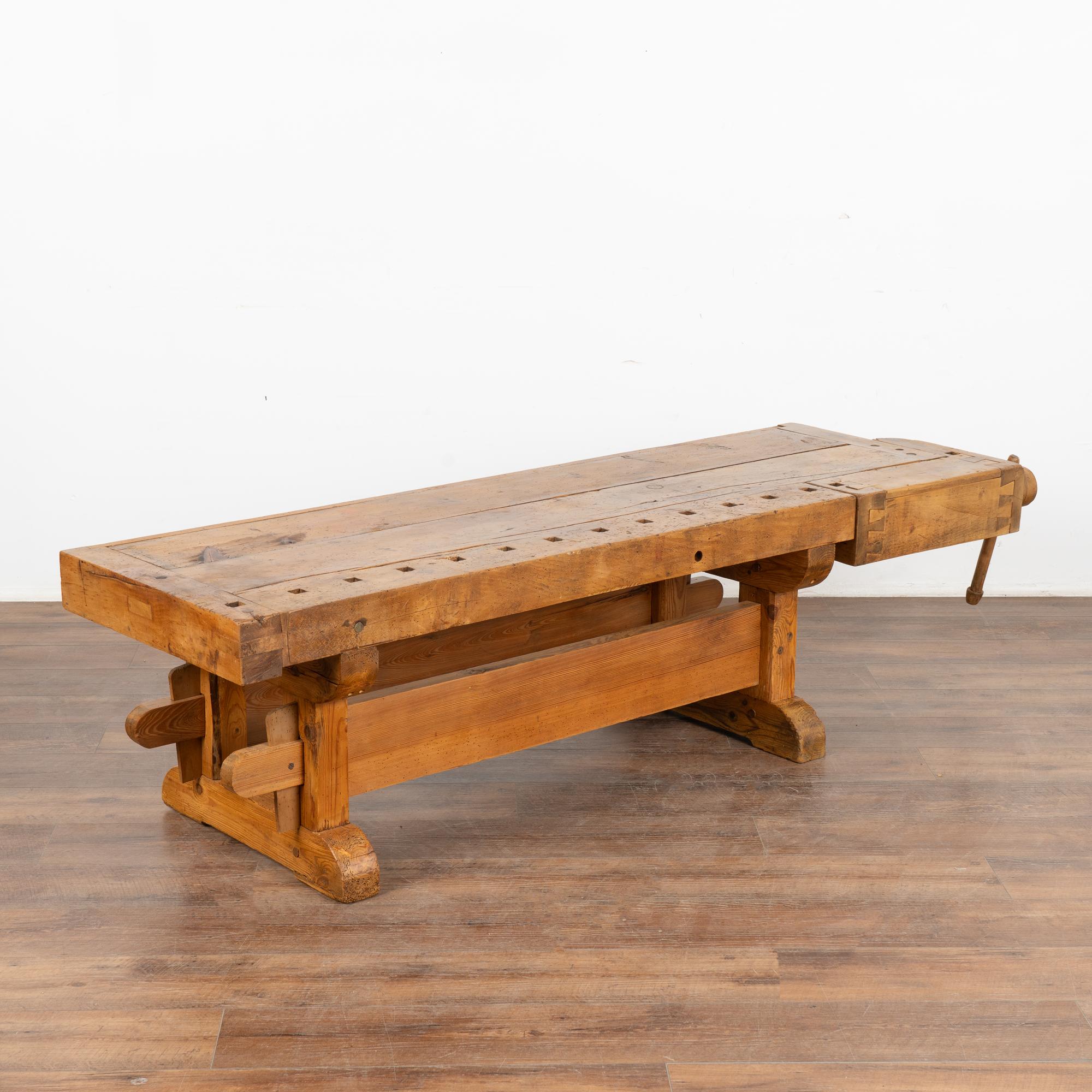 Rustic Coffee Table Made from Carpenters Workbench, Denmark circa 1920 4