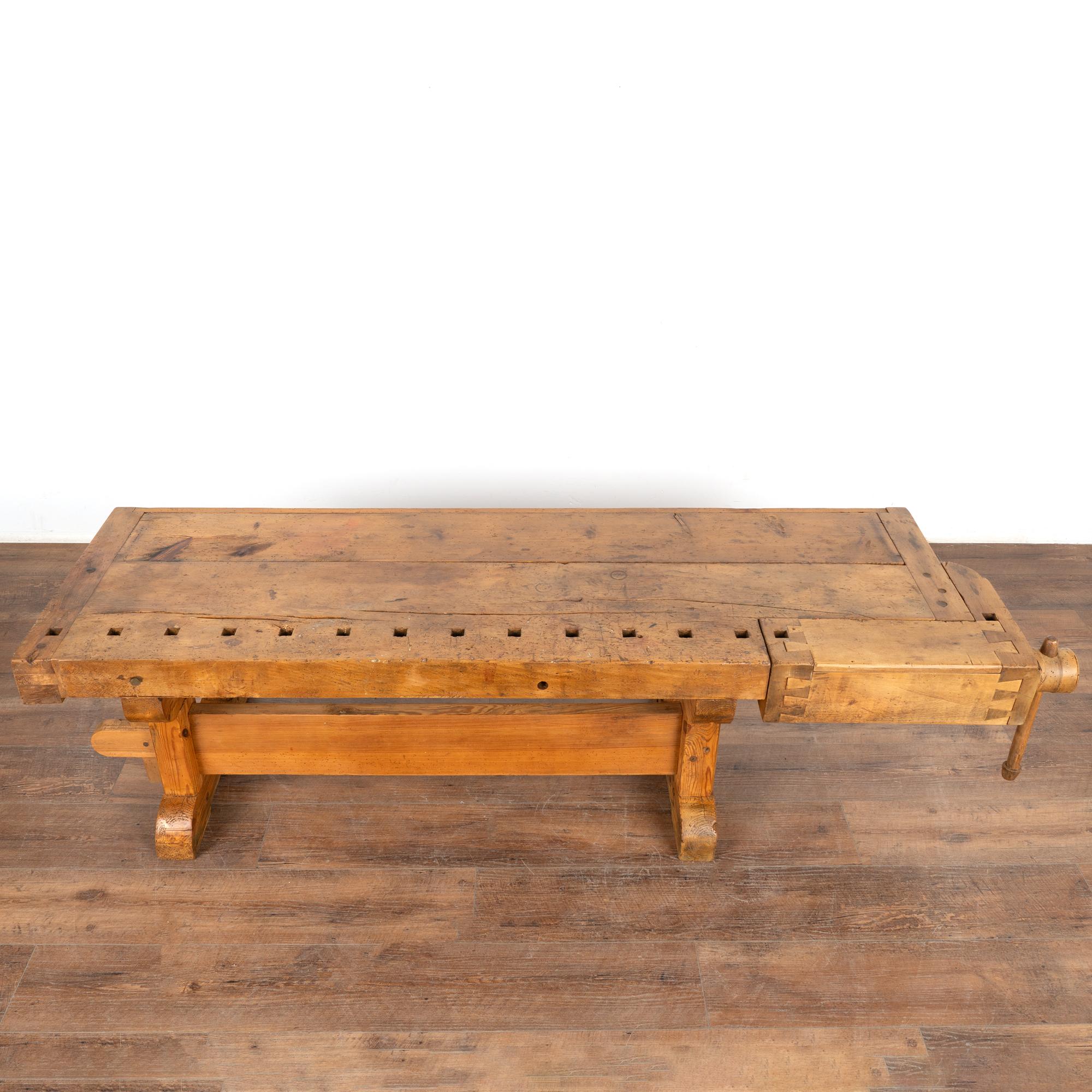 Rustic Coffee Table Made from Carpenters Workbench, Denmark circa 1920 In Good Condition In Round Top, TX