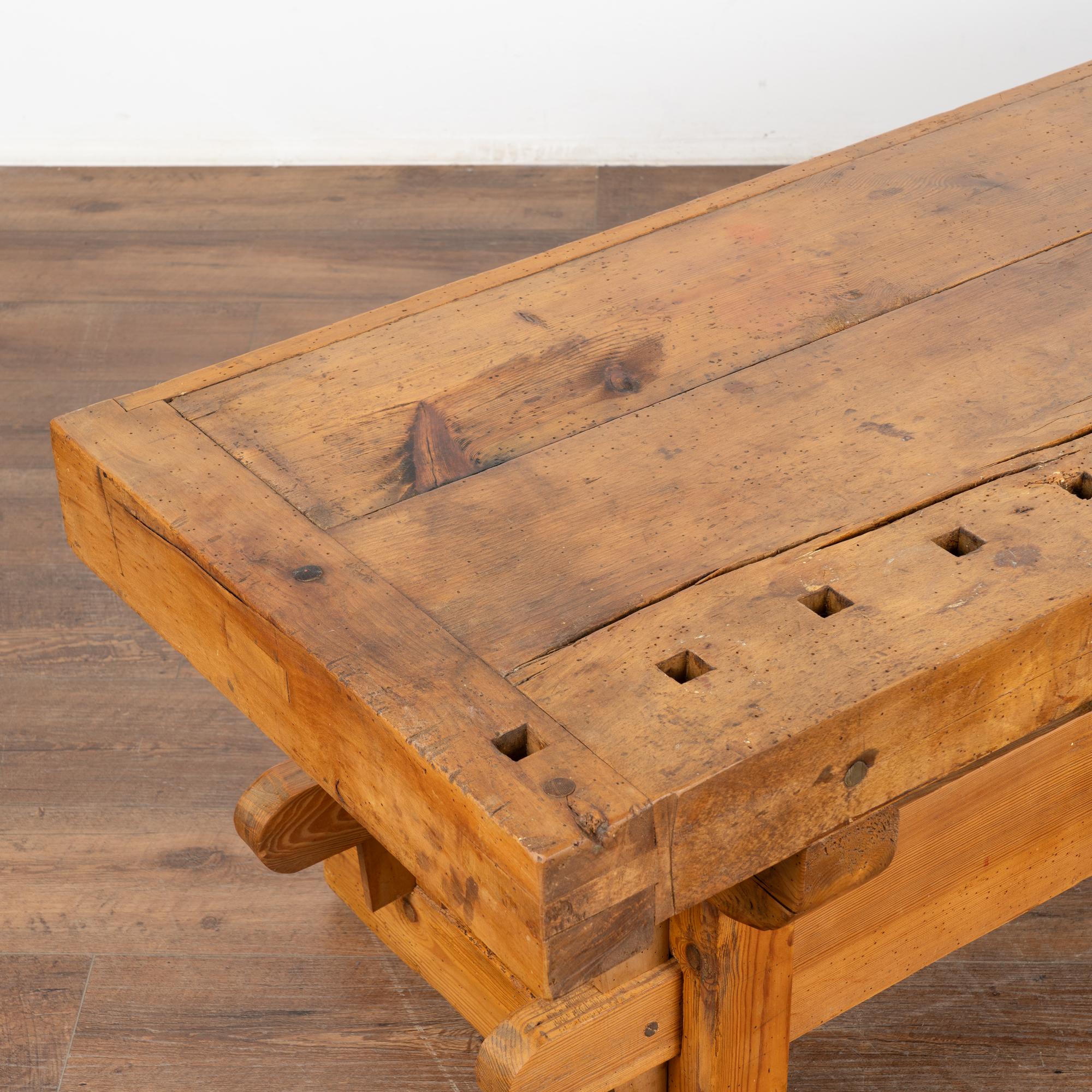 Rustic Coffee Table Made from Carpenters Workbench, Denmark circa 1920 2