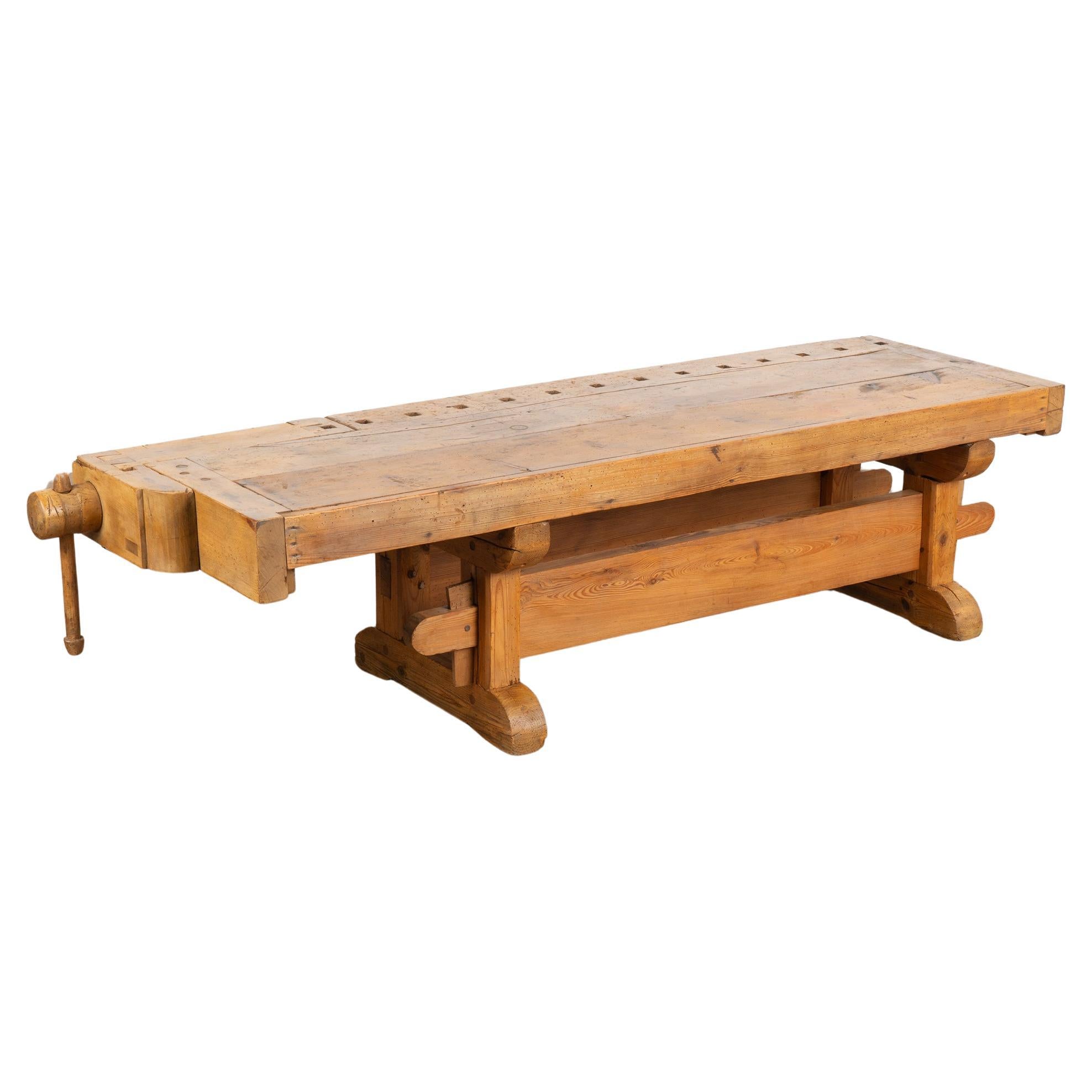 Rustic Coffee Table Made from Carpenters Workbench, Denmark circa 1920