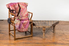 Rustic Coffee Table Made of 19th Century Indian Bullock Cart with Iron Details