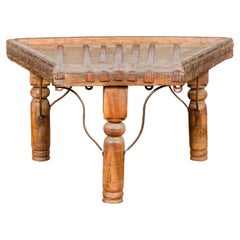 Used Rustic Coffee Table Made of 19th Century Indian Bullock Cart with Iron Stretcher