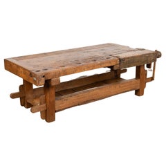 Antique Rustic Coffee Table Old Work Table, Hungary circa 1890