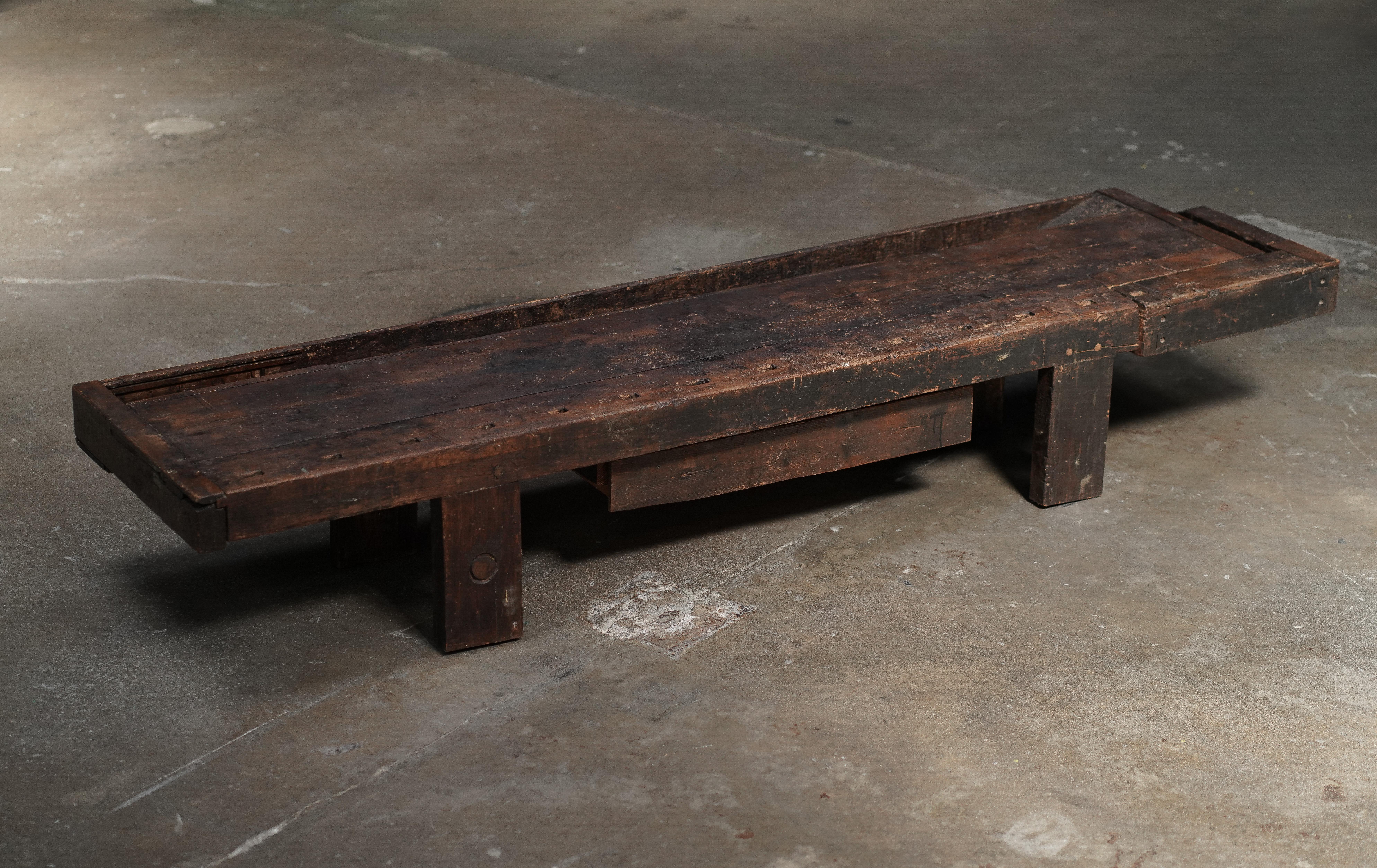 French Rustic Coffee Table with Drawer For Sale