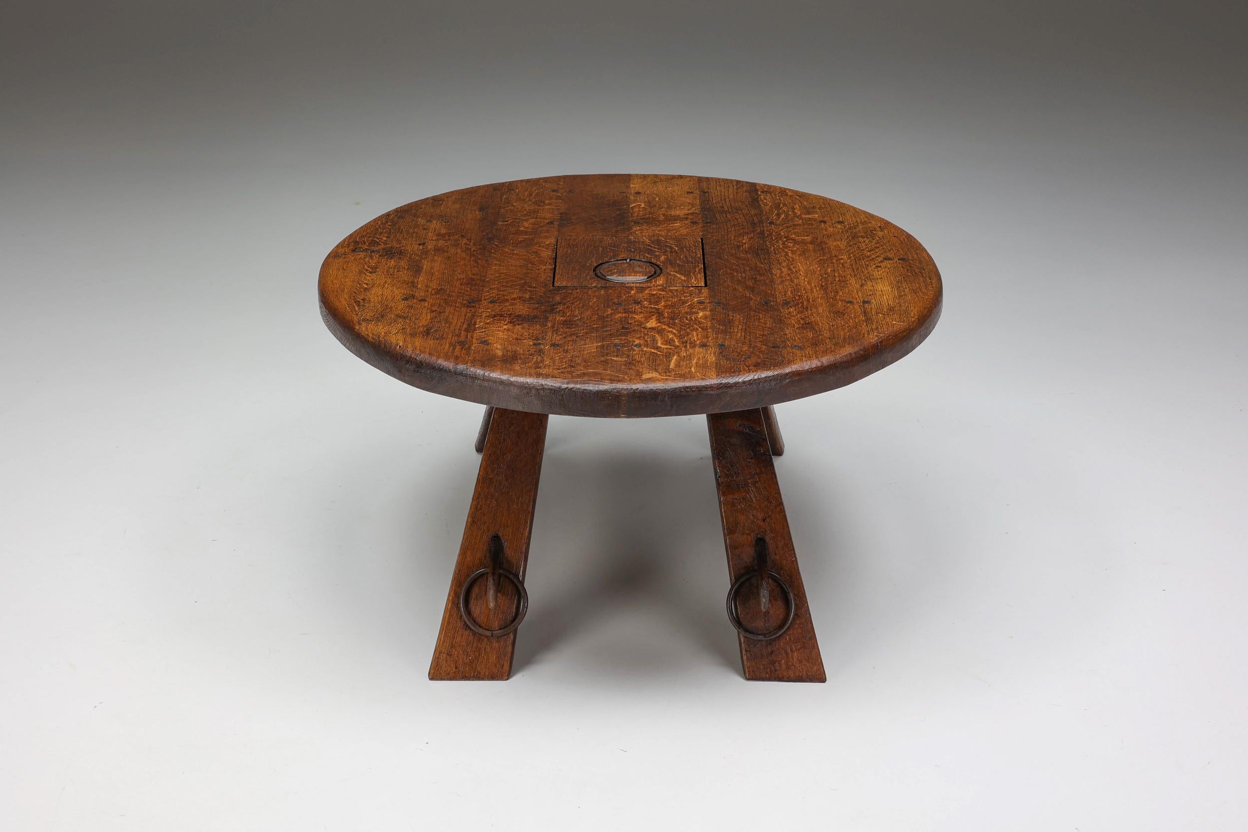 Mid-Century Modern Rustic Coffee Table with Ring II, France, 1960s en vente