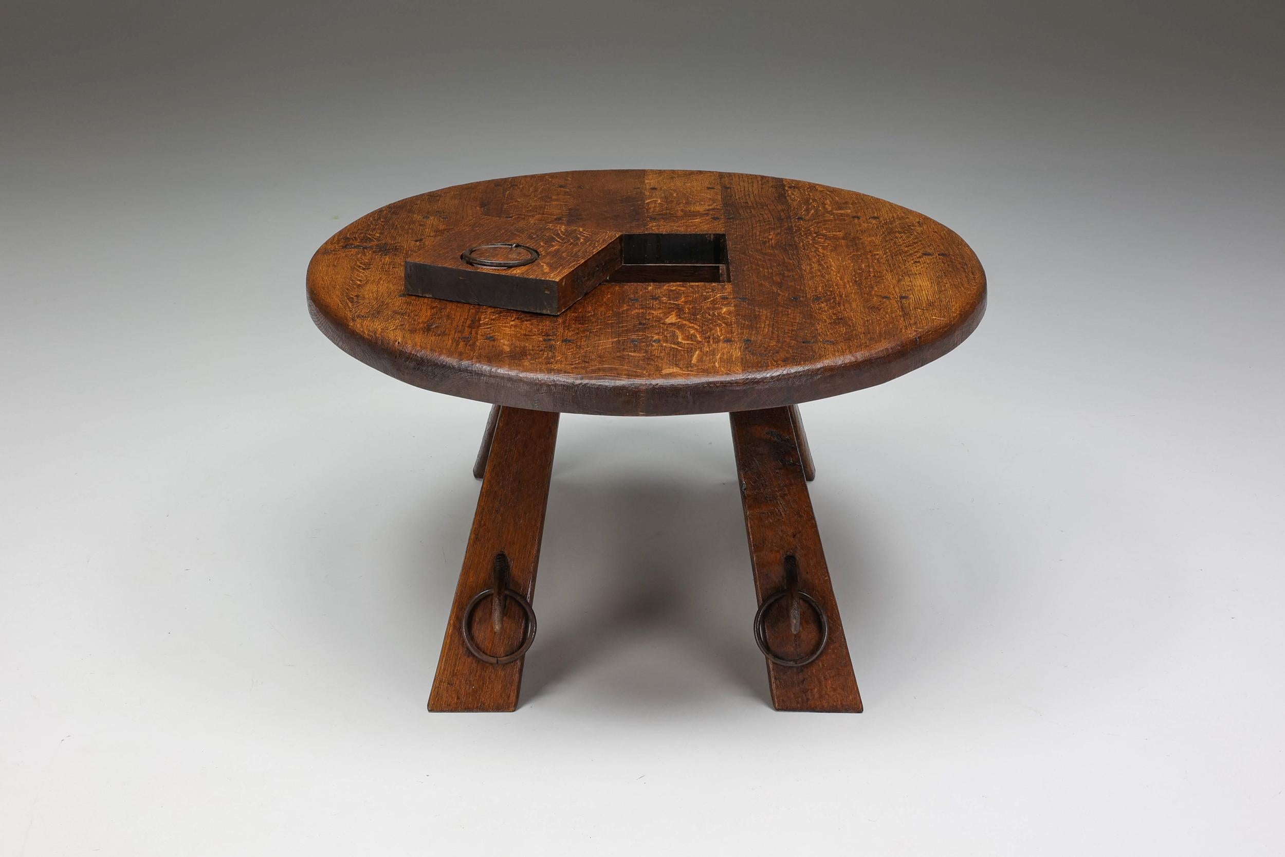 Mid-Century Modern Rustic Coffee Table with Ring II, France, 1960s For Sale