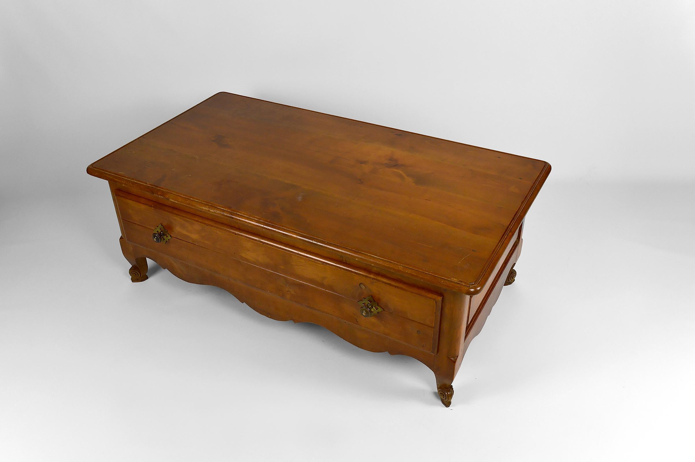 French Rustic Coffee Table with Sliding Top, France, circa 1980 For Sale