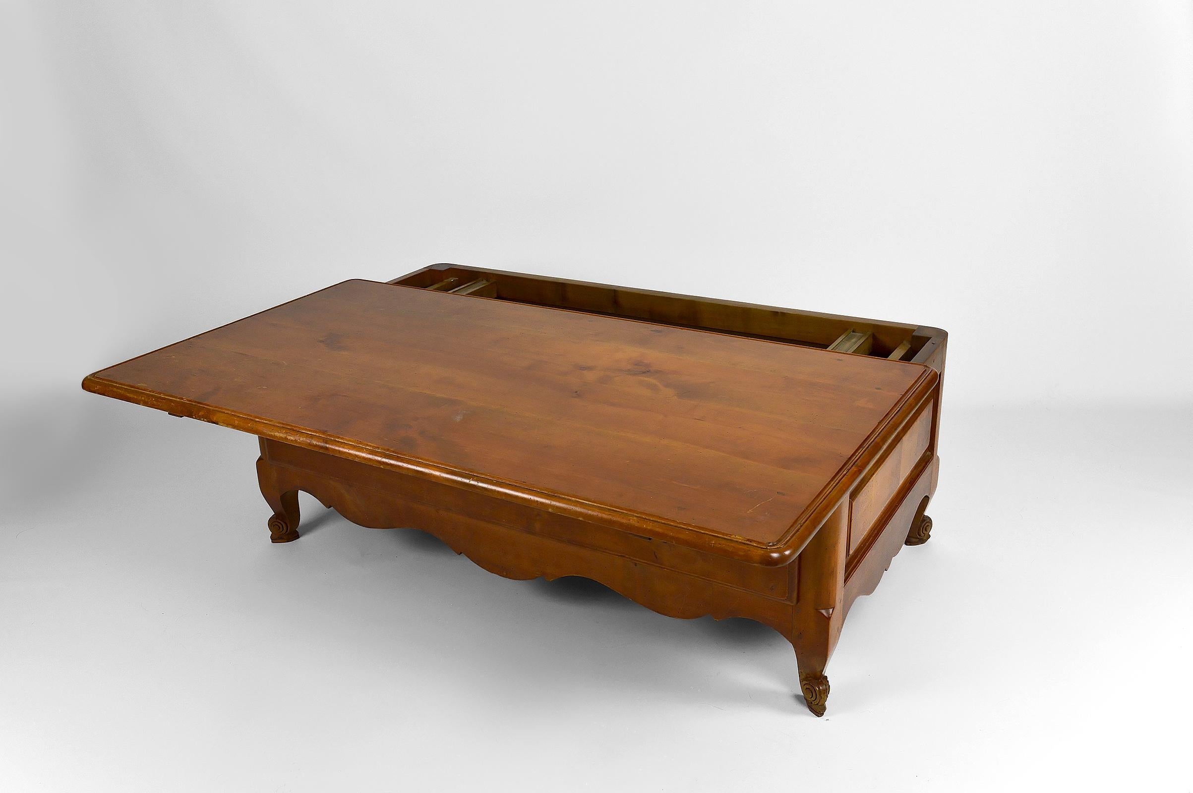 Brass Rustic Coffee Table with Sliding Top, France, circa 1980 For Sale