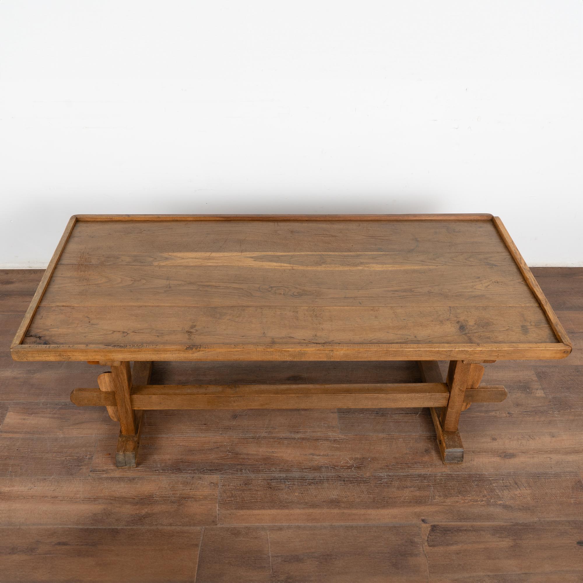 Rustic Coffee Table with Trestle Base, Hungary circa 1880 In Good Condition For Sale In Round Top, TX