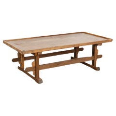 Used Rustic Coffee Table with Trestle Base, Hungary circa 1880
