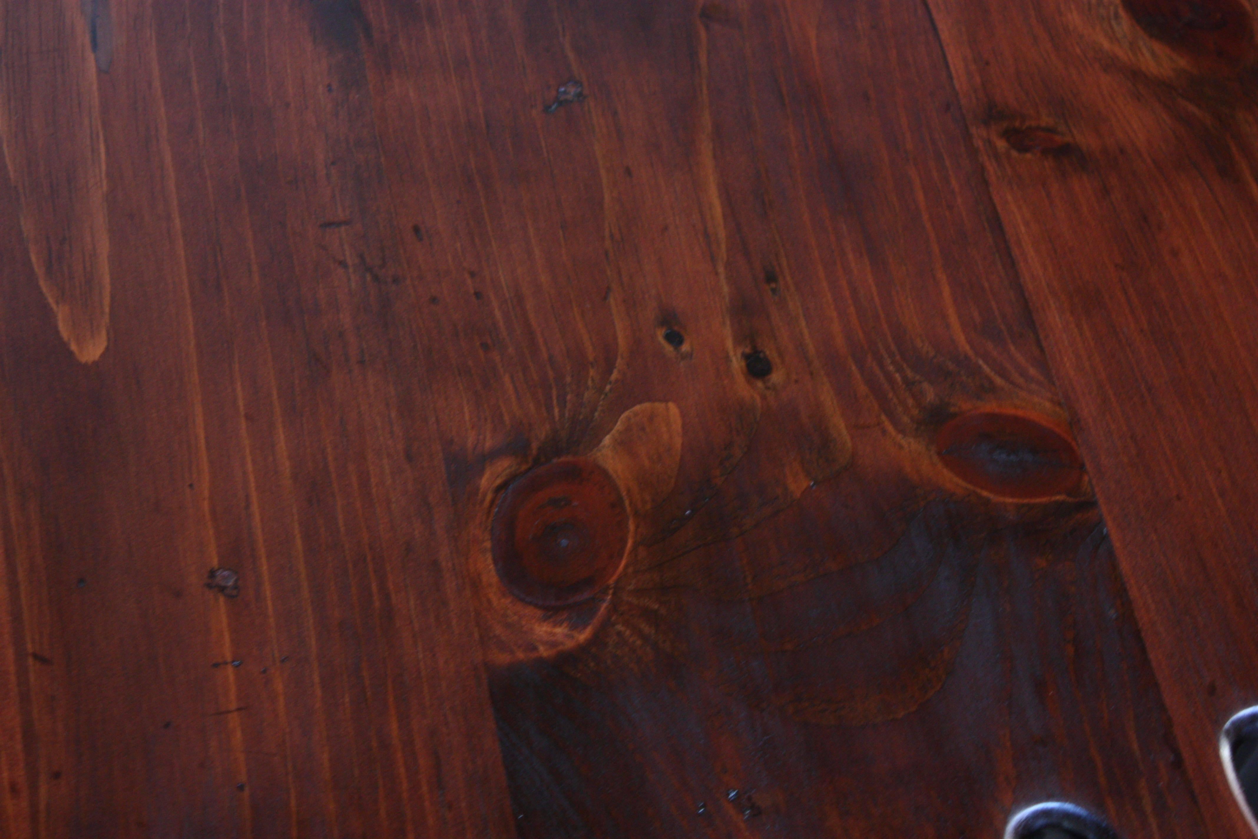 Rustic 'Cog' Swiveling Coffee Table in Stained Pine In Excellent Condition In Brooklyn, NY