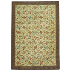 Rustic Color Floral Motif American Hooked Room Size Rug, Mid-20th Century