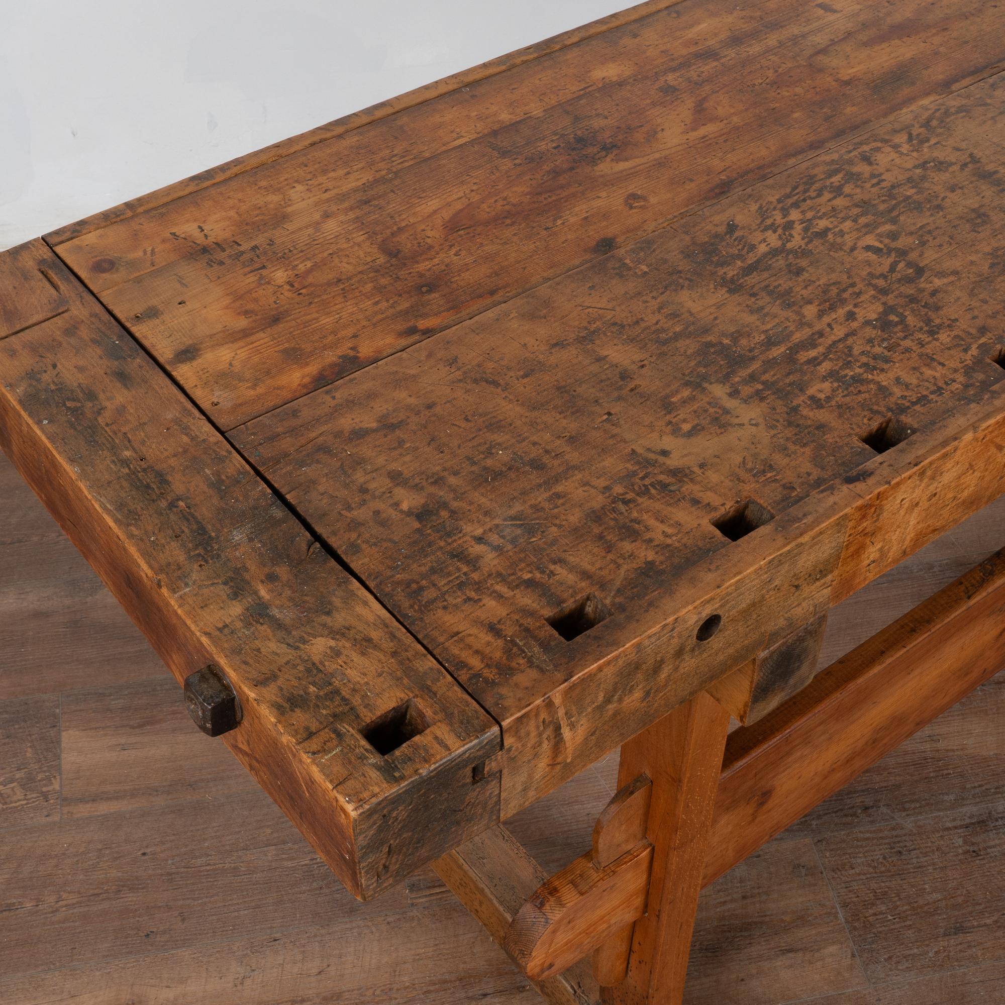 20th Century Rustic Console Table Carpenter's Workbench, Denmark circa 1900