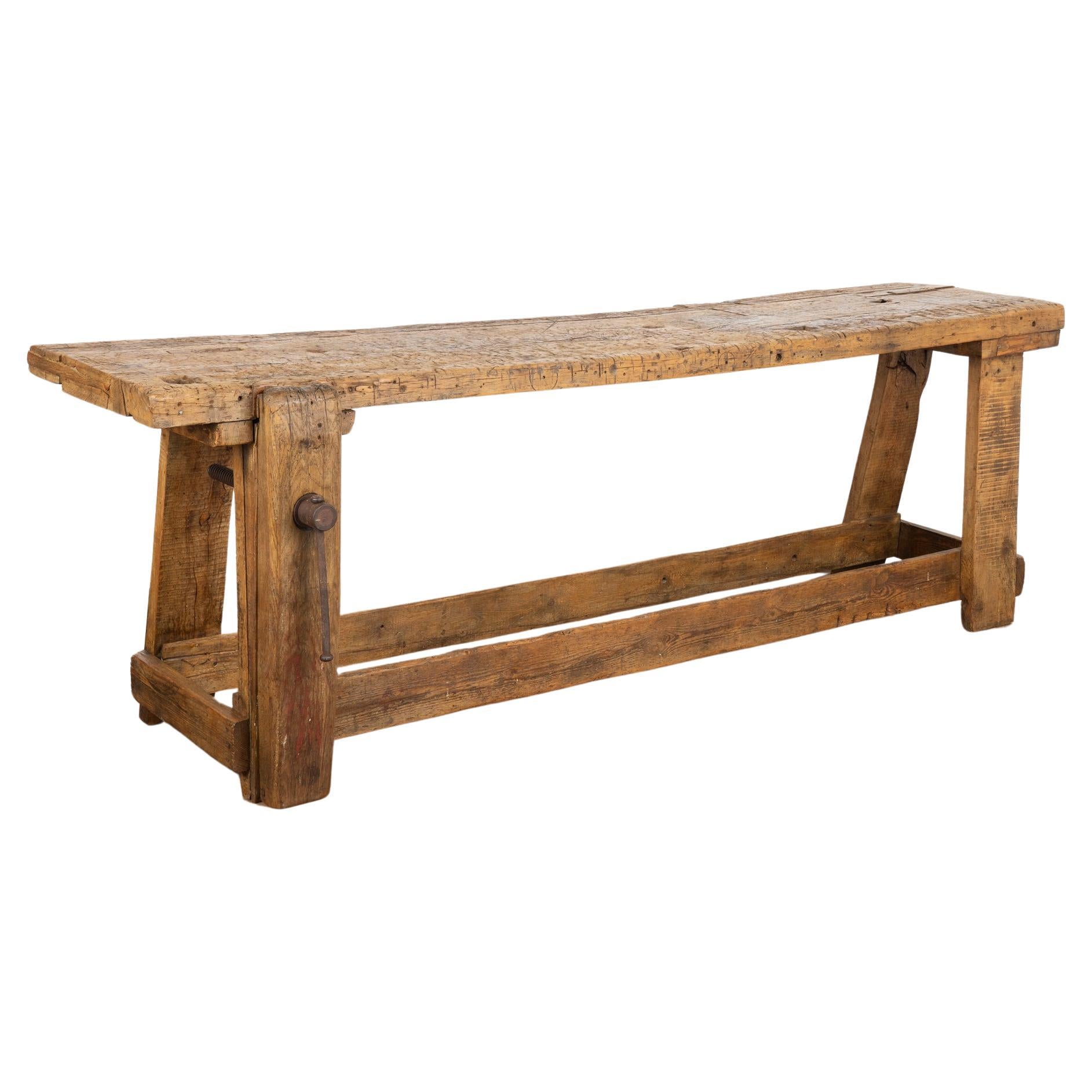 Rustic Console Table Carpenter's Workbench, France circa 1860-80 For Sale