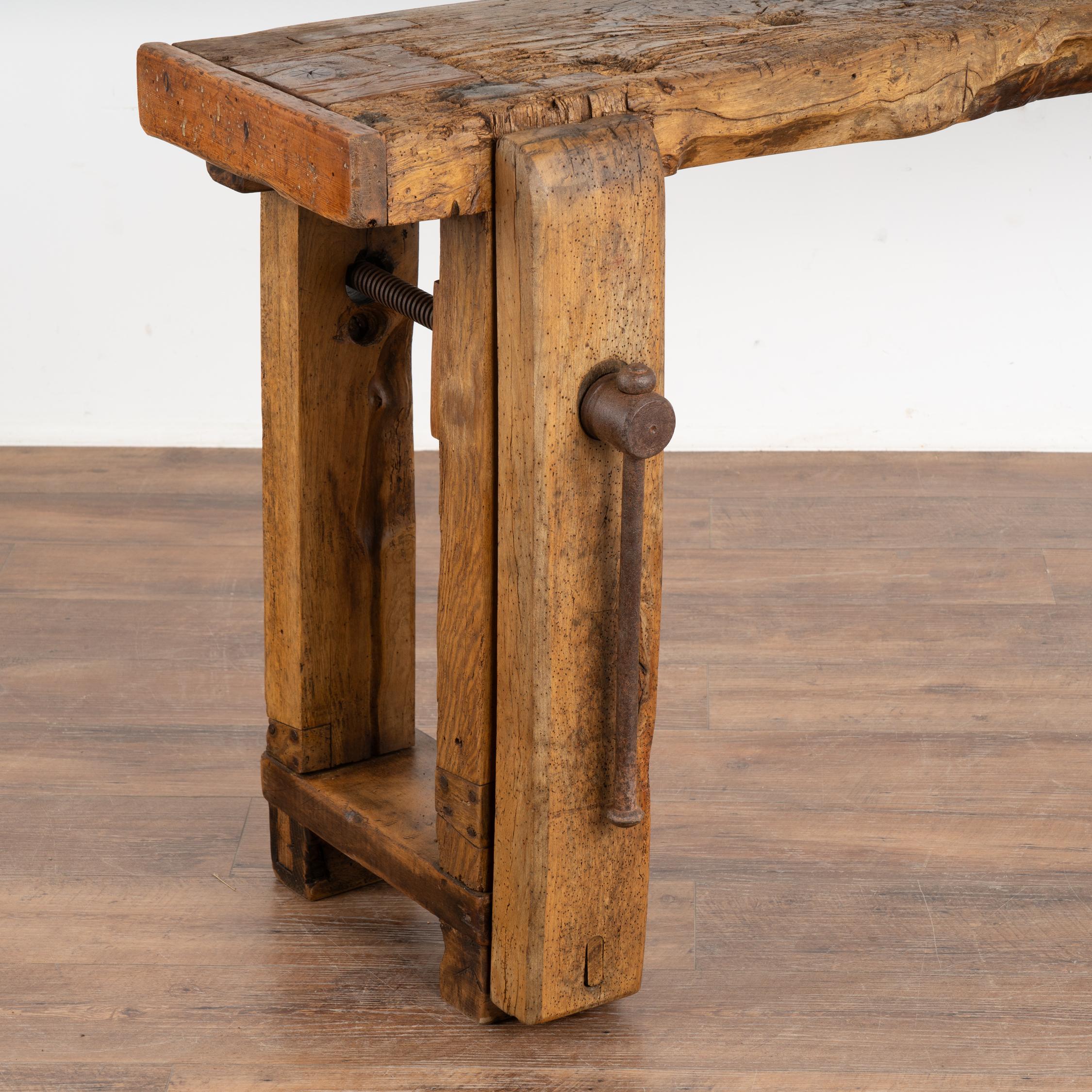 19th Century Rustic Console Table Carpenter's Workbench, France circa 1880