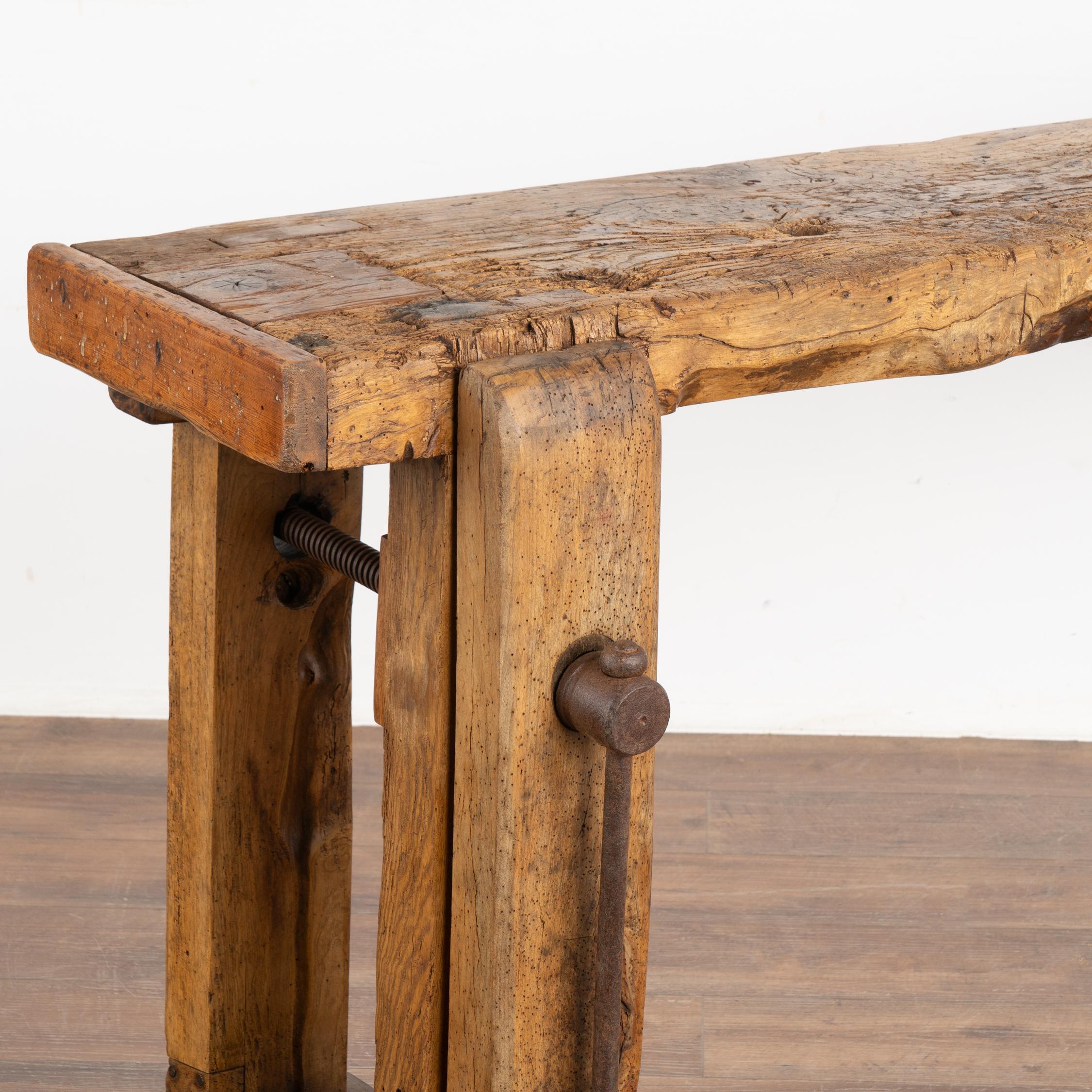 Wood Rustic Console Table Carpenter's Workbench, France circa 1880