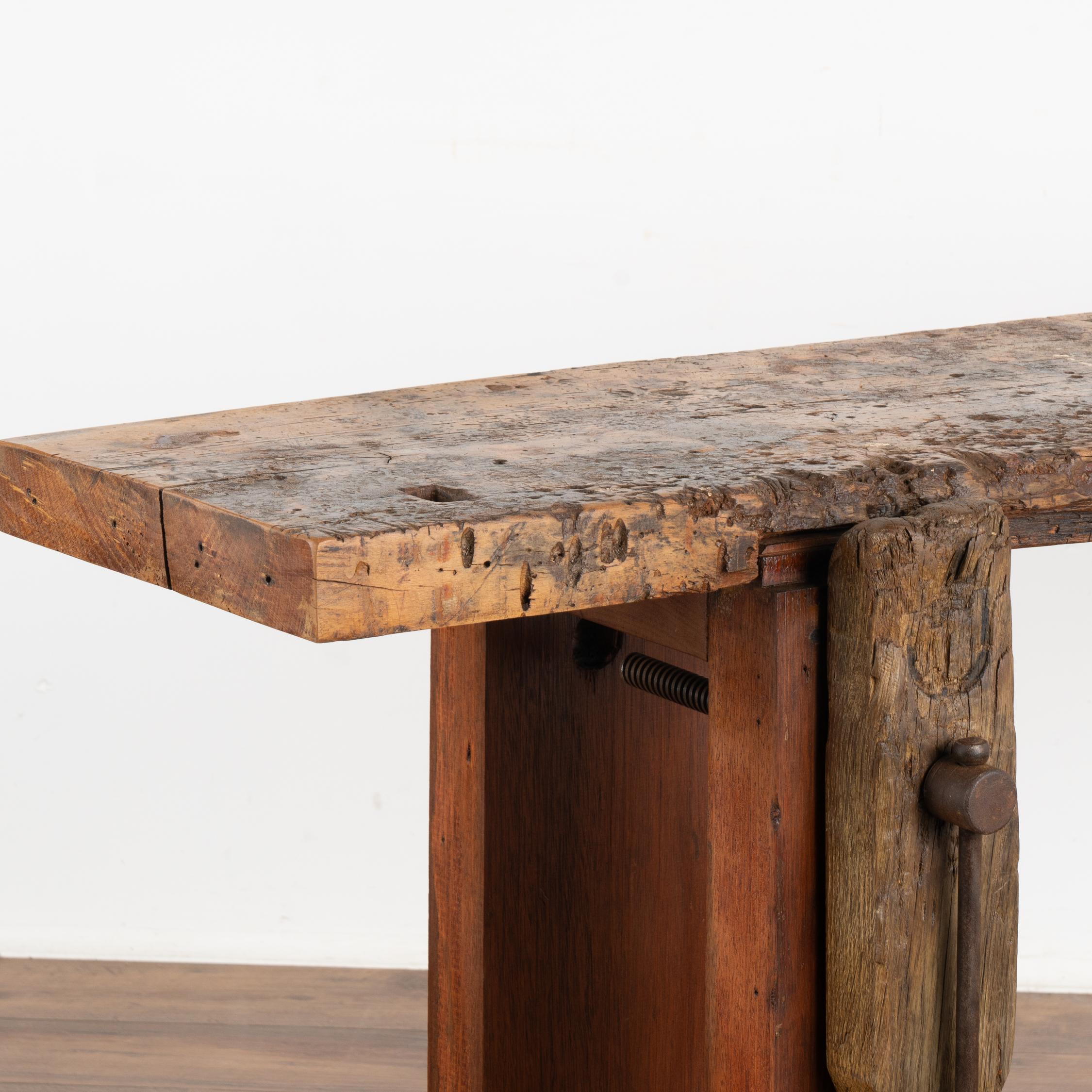  Rustic Console Table With Shelf, Carpenter's Workbench from France circa 1880 4