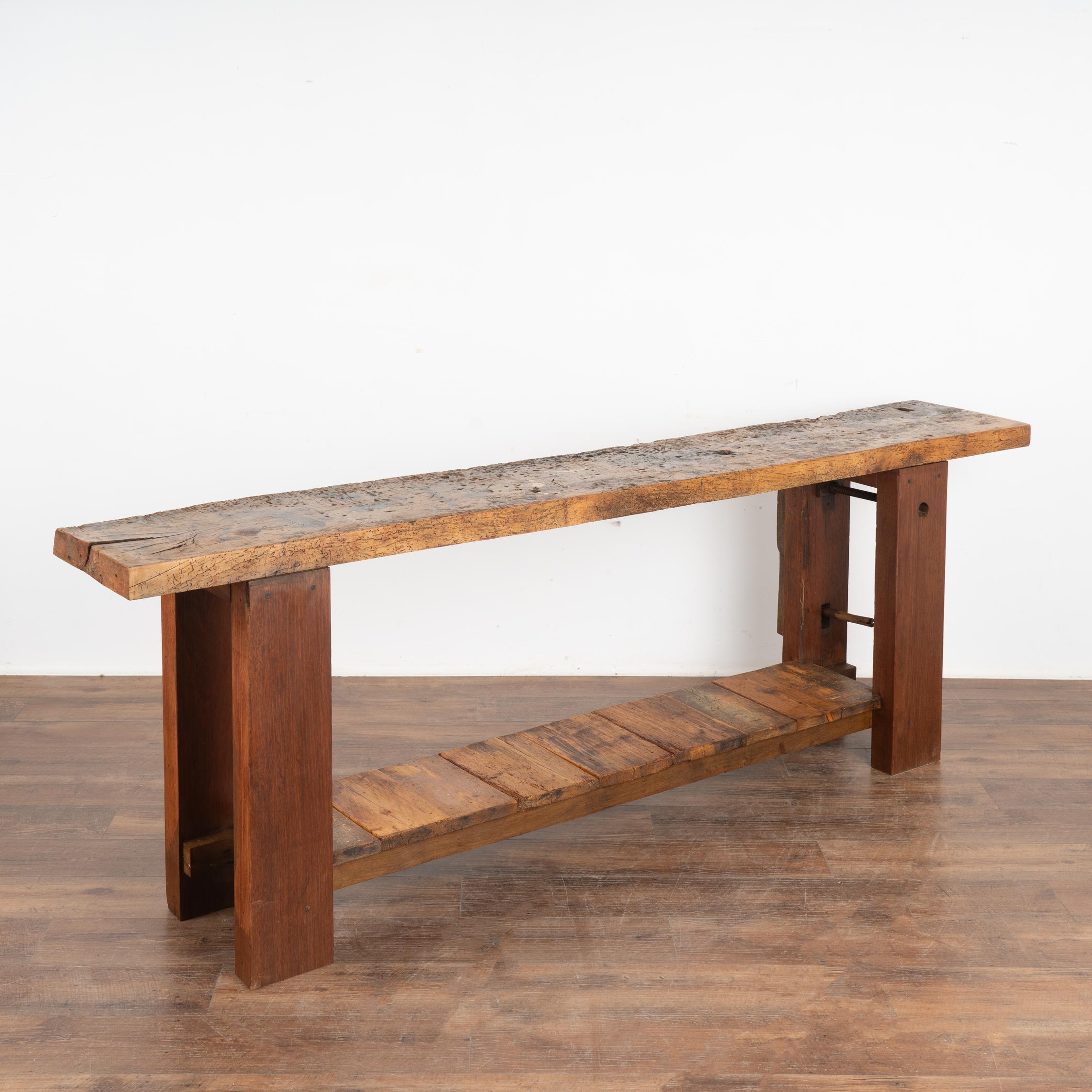  Rustic Console Table With Shelf, Carpenter's Workbench from France circa 1880 6
