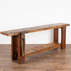 Table console rustique avec étagère, établi de menuisier de France circa 1880