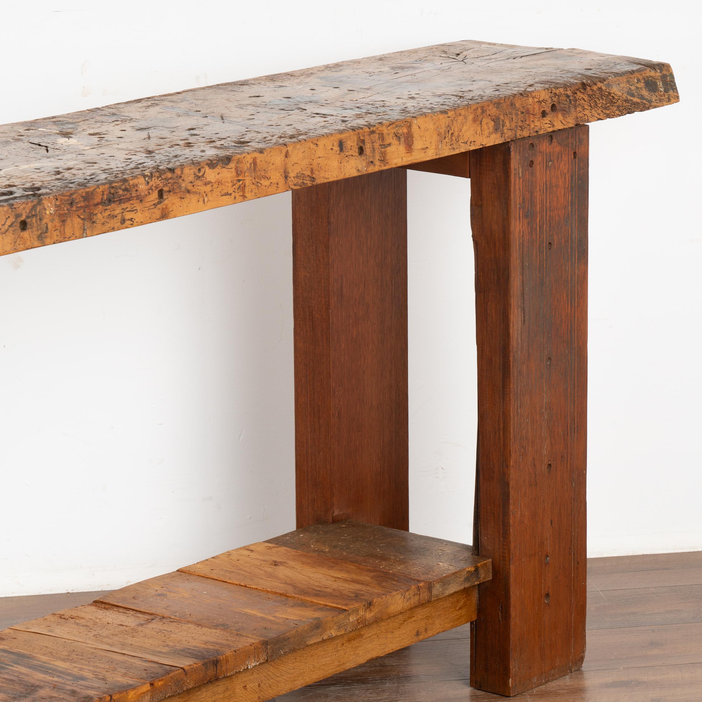  Rustic Console Table With Shelf, Carpenter's Workbench from France circa 1880 2