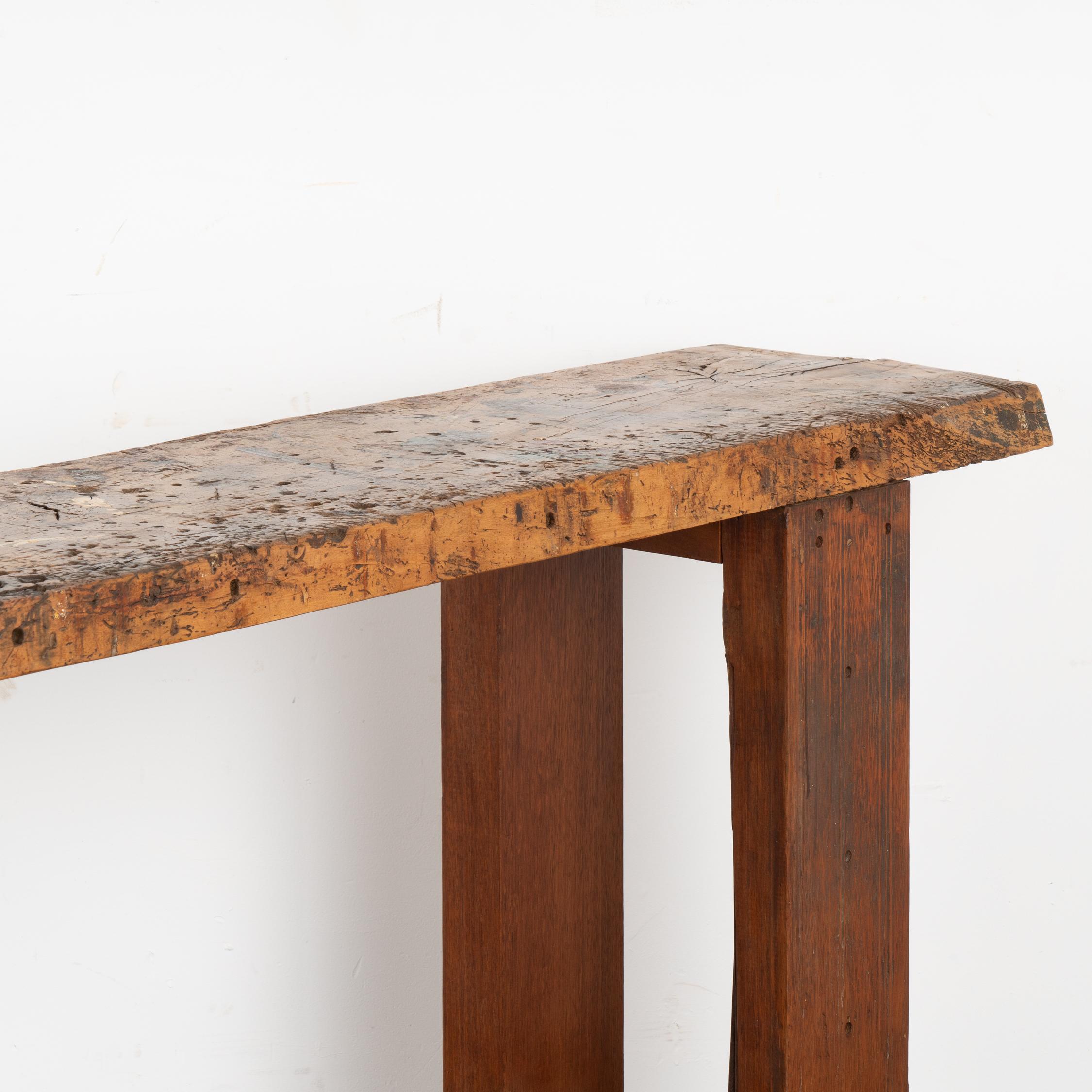  Rustic Console Table With Shelf, Carpenter's Workbench from France circa 1880 3