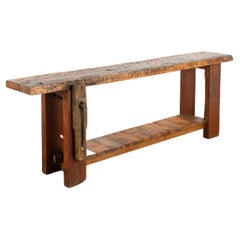 Antique  Rustic Console Table With Shelf, Carpenter's Workbench from France circa 1880