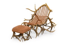 Rustic Continental Antler and Mauve Pink Suede Chaise Chair