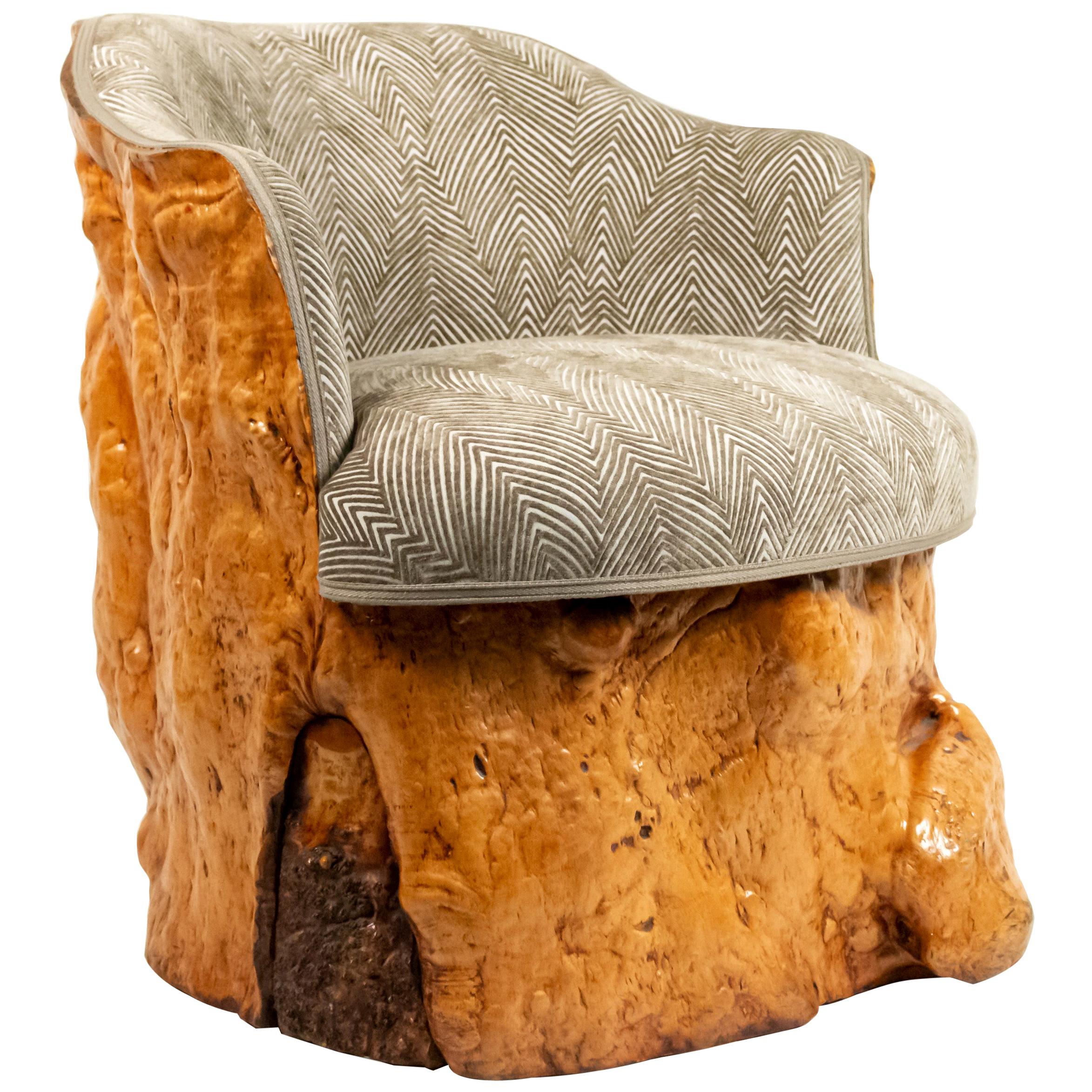 Rustic Continental Burl Wood Armchair