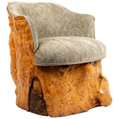 Rustic Continental Burl Wood Armchair
