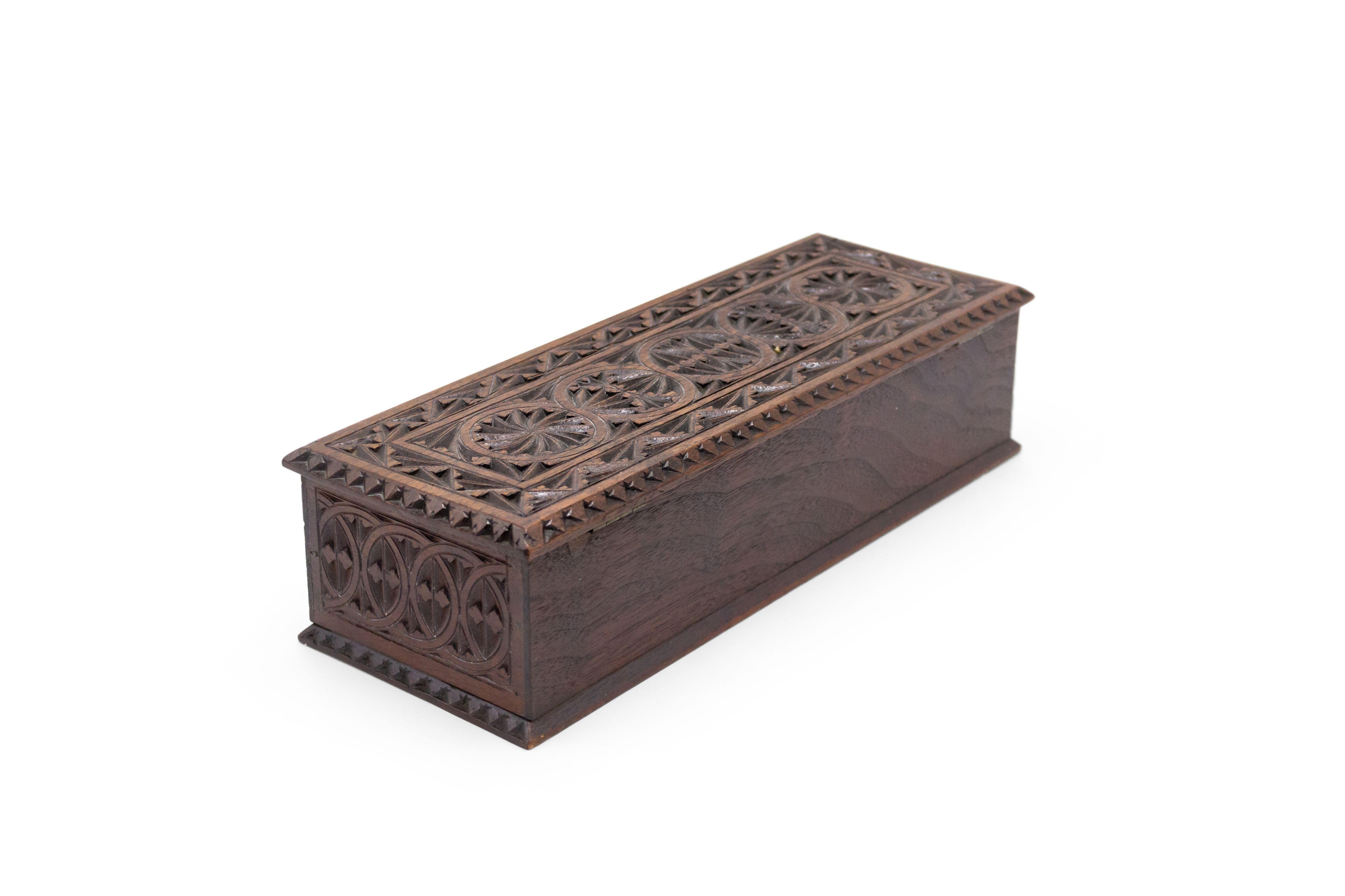 Carved Rustic Continental Mahogany Box For Sale