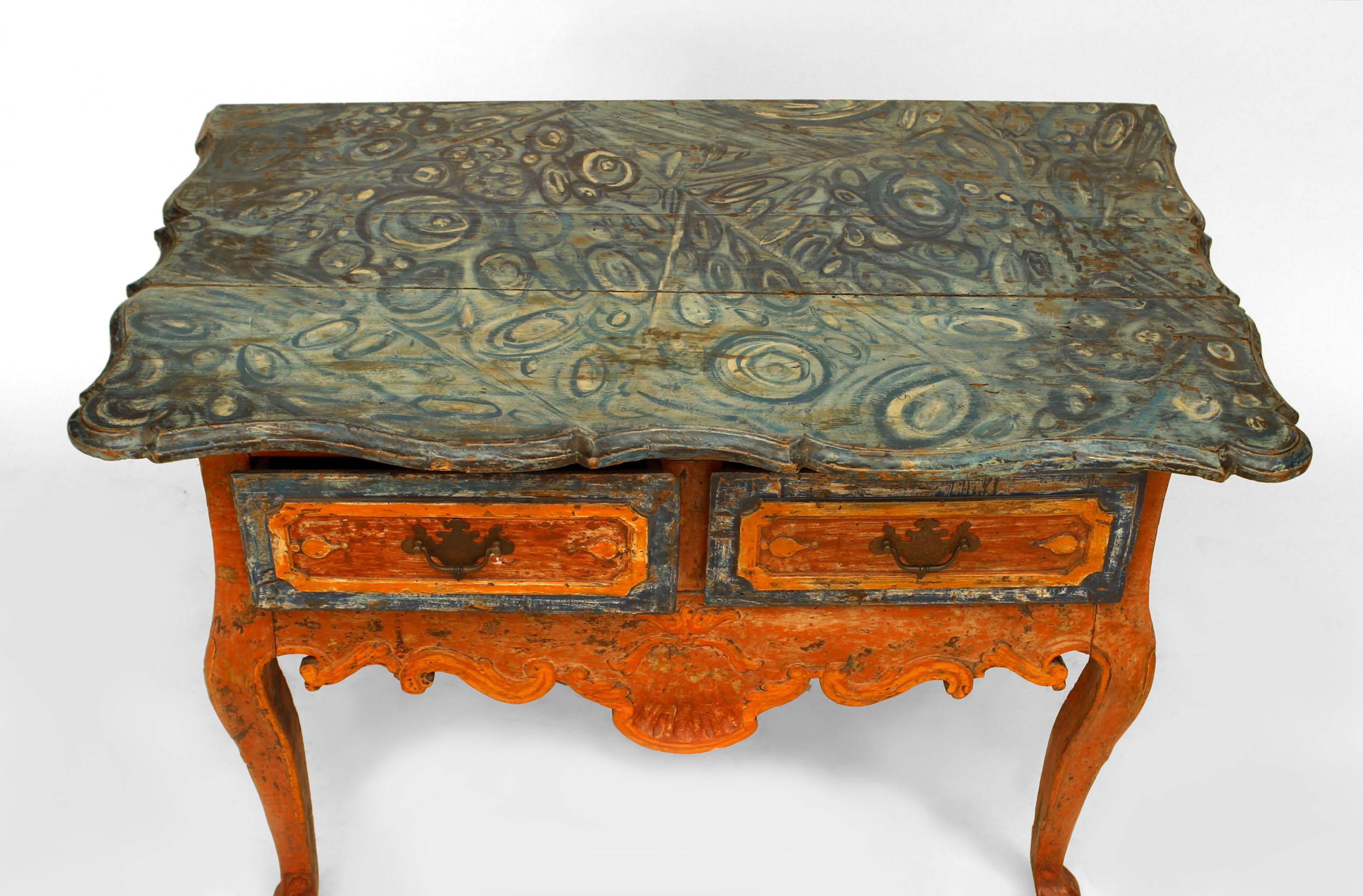 Rustic Continental ‘Portuguese’ 18th Century Orange and Blue Painted Commode 1