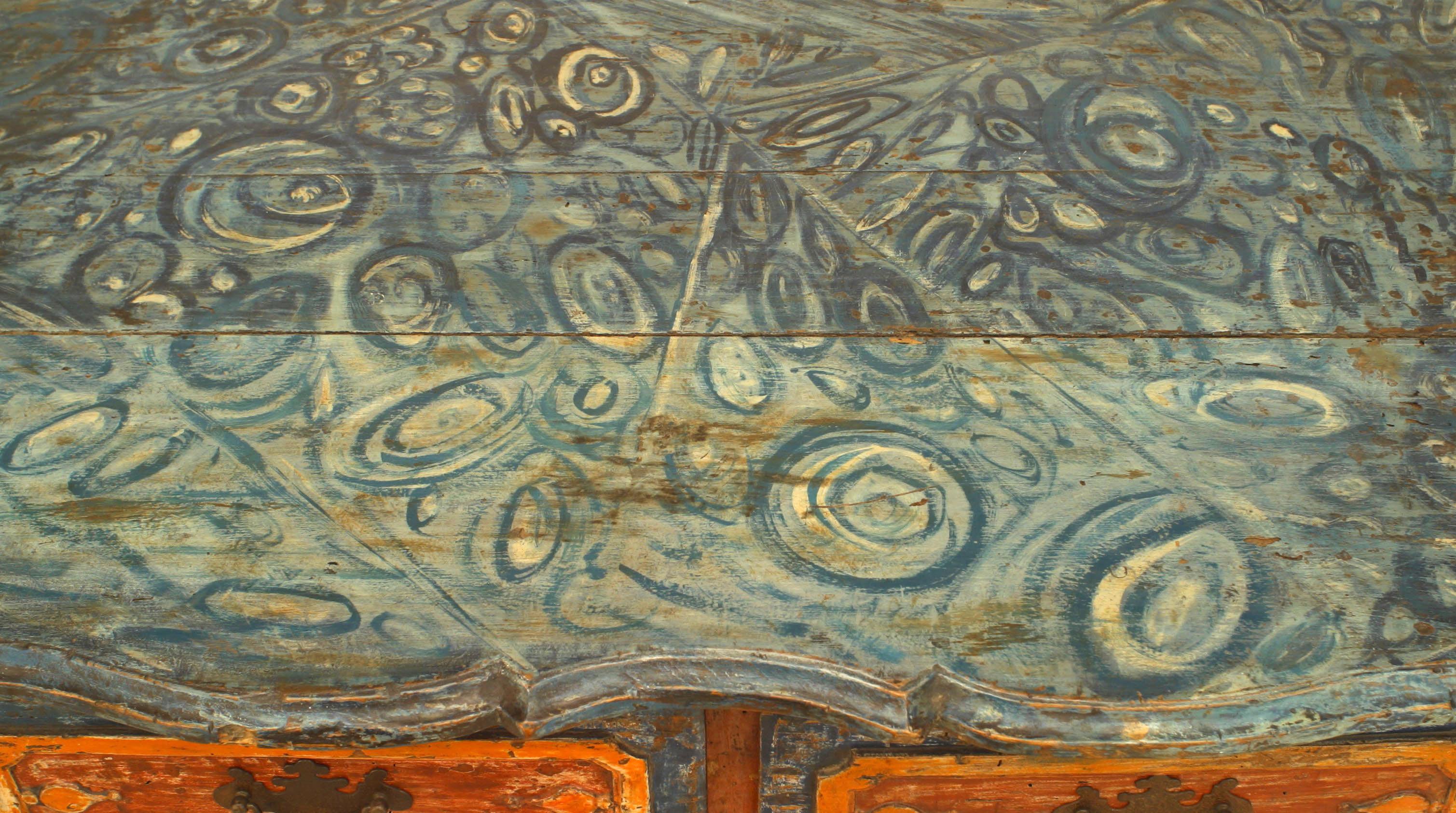 Rustic Continental ‘Portuguese’ 18th Century Orange and Blue Painted Commode 2