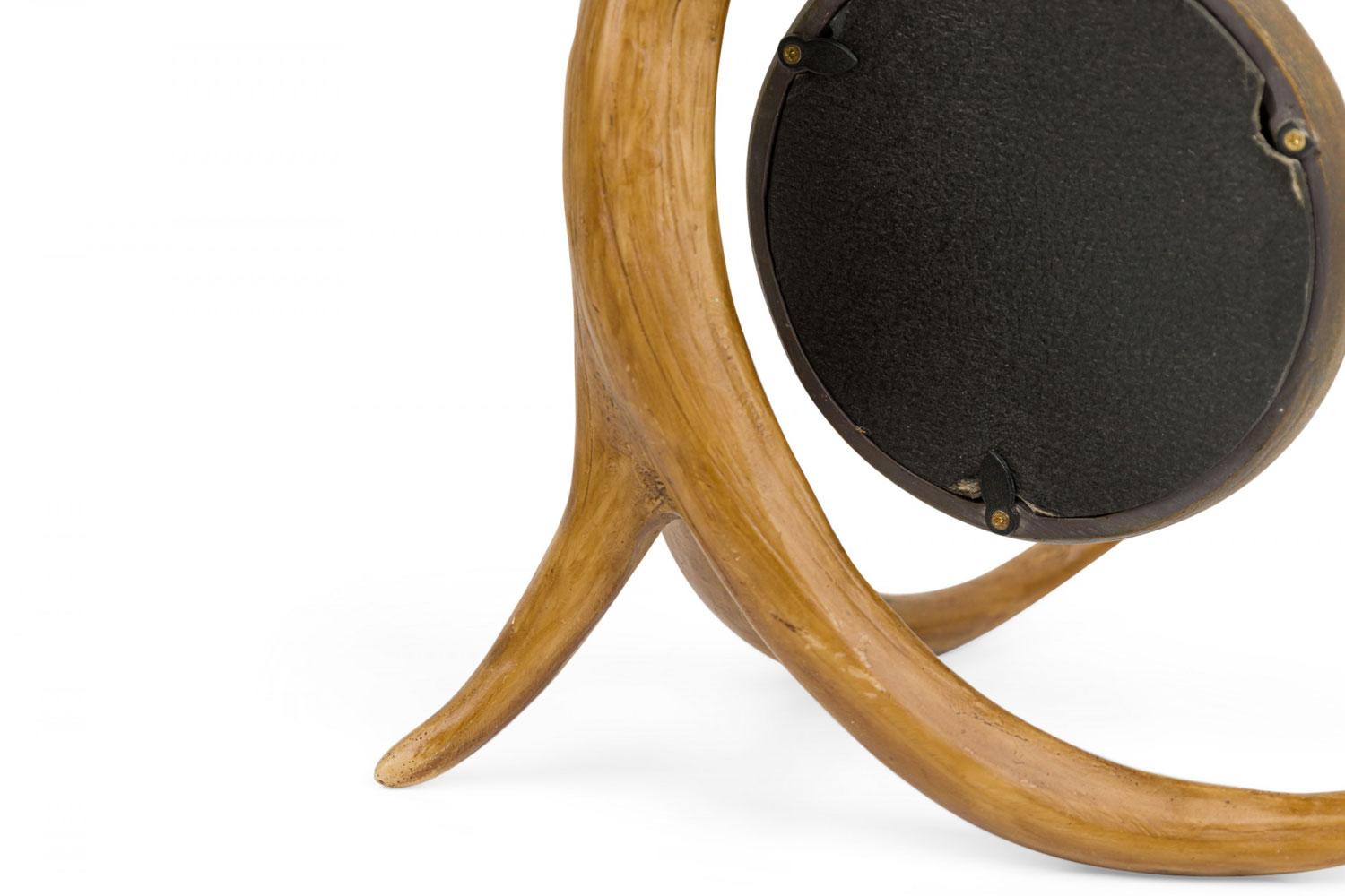 Rustic Continental Style Faux Antler and Brass Table Clock For Sale 5