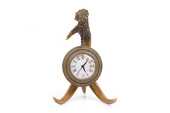 Rustic Continental Style Faux Antler and Brass Table Clock
