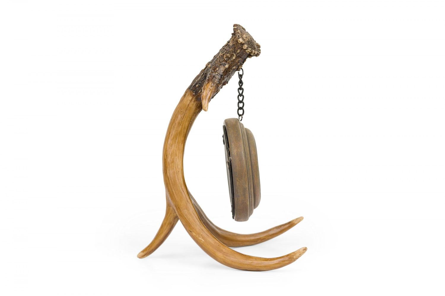 19th Century Rustic Continental Style Faux Antler and Brass Table Clock For Sale