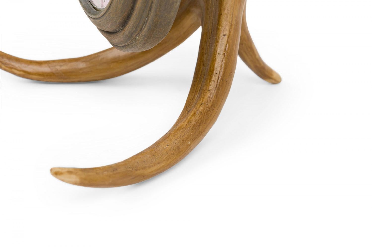 Rustic Continental Style Faux Antler and Brass Table Clock For Sale 2