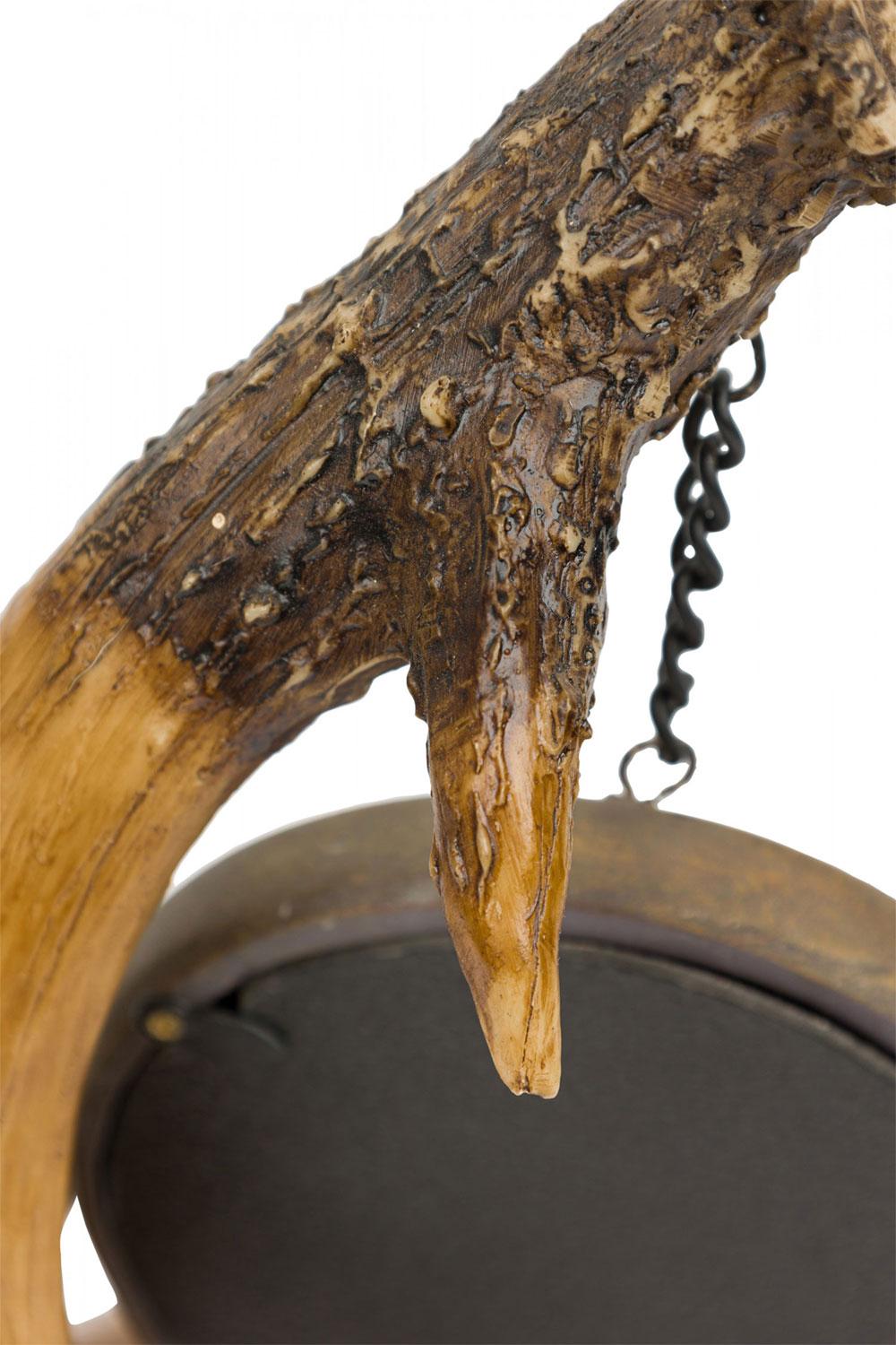 Rustic Continental Style Faux Antler and Brass Table Clock For Sale 4