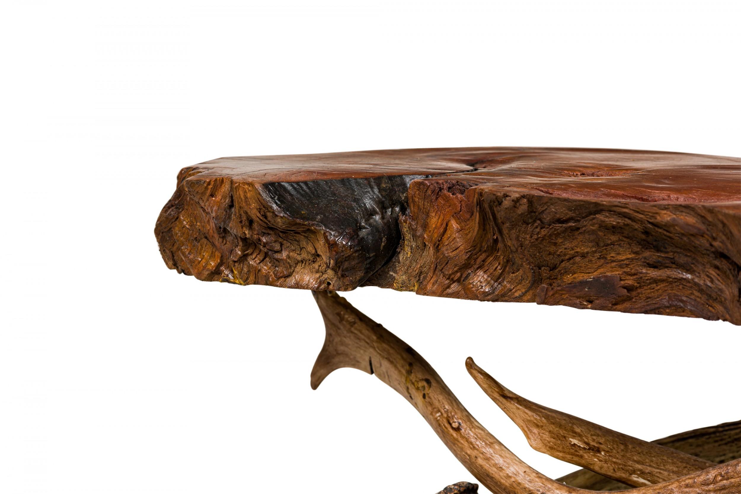 Rustic Continental Style Live Edge Wood and Faux Antler Coffee Table 3