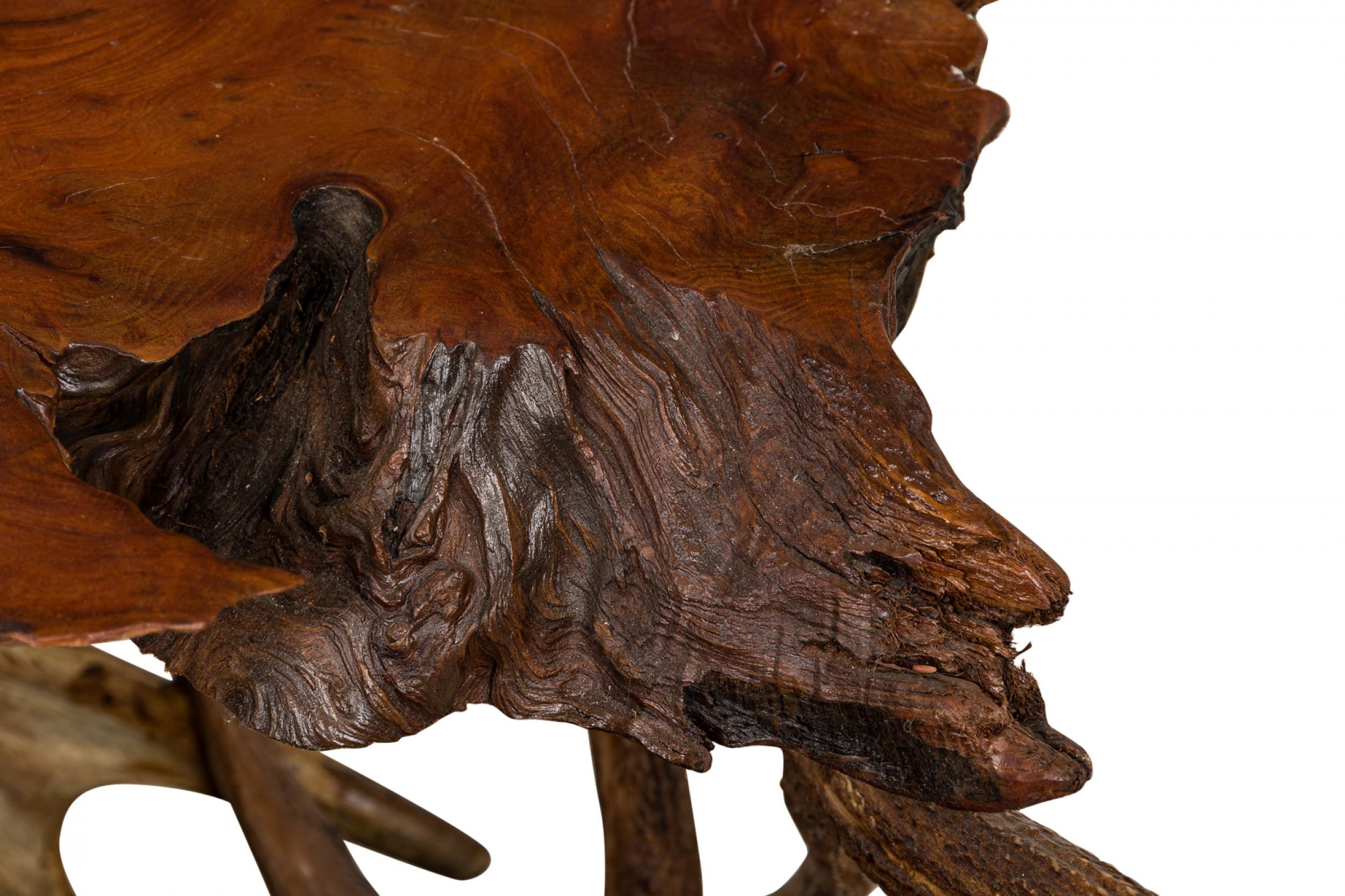Rustic Continental Style Live Edge Wood and Faux Antler Coffee Table 6