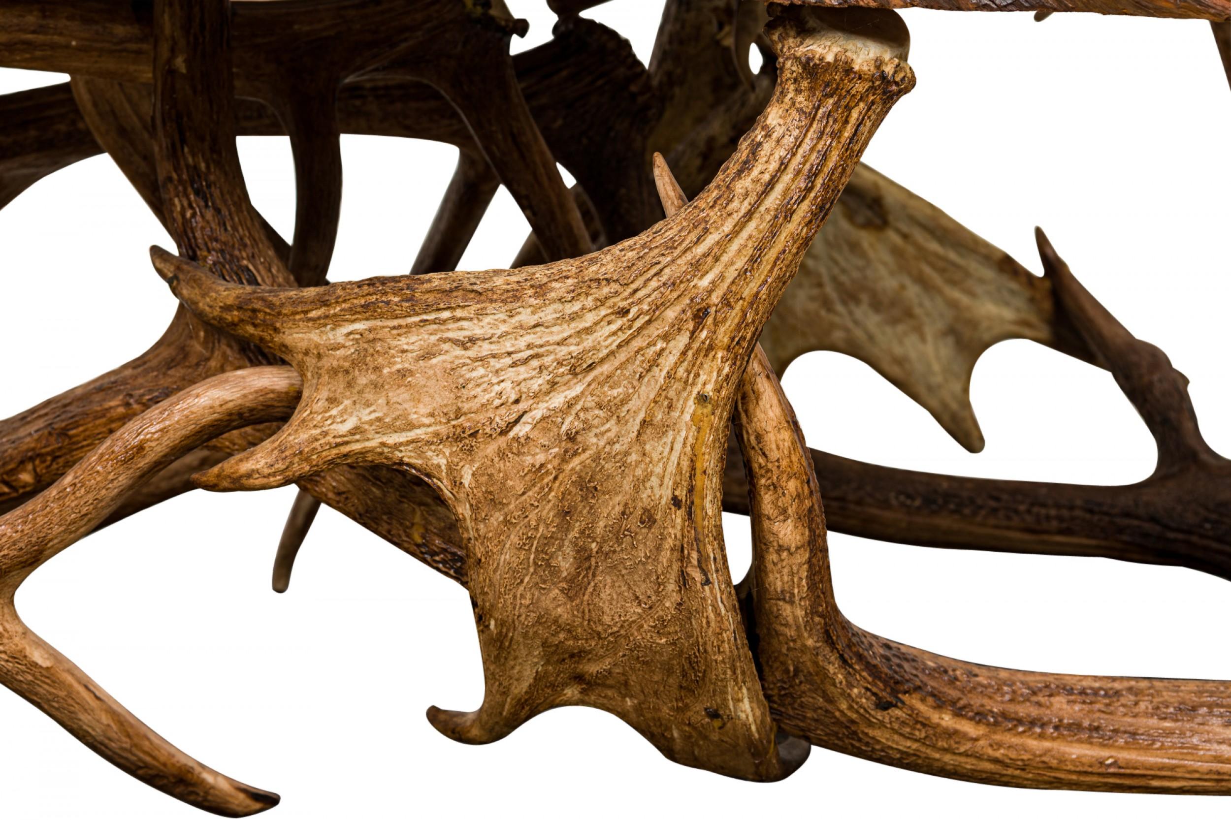 Rustic Continental Style Live Edge Wood and Faux Antler Coffee Table 2