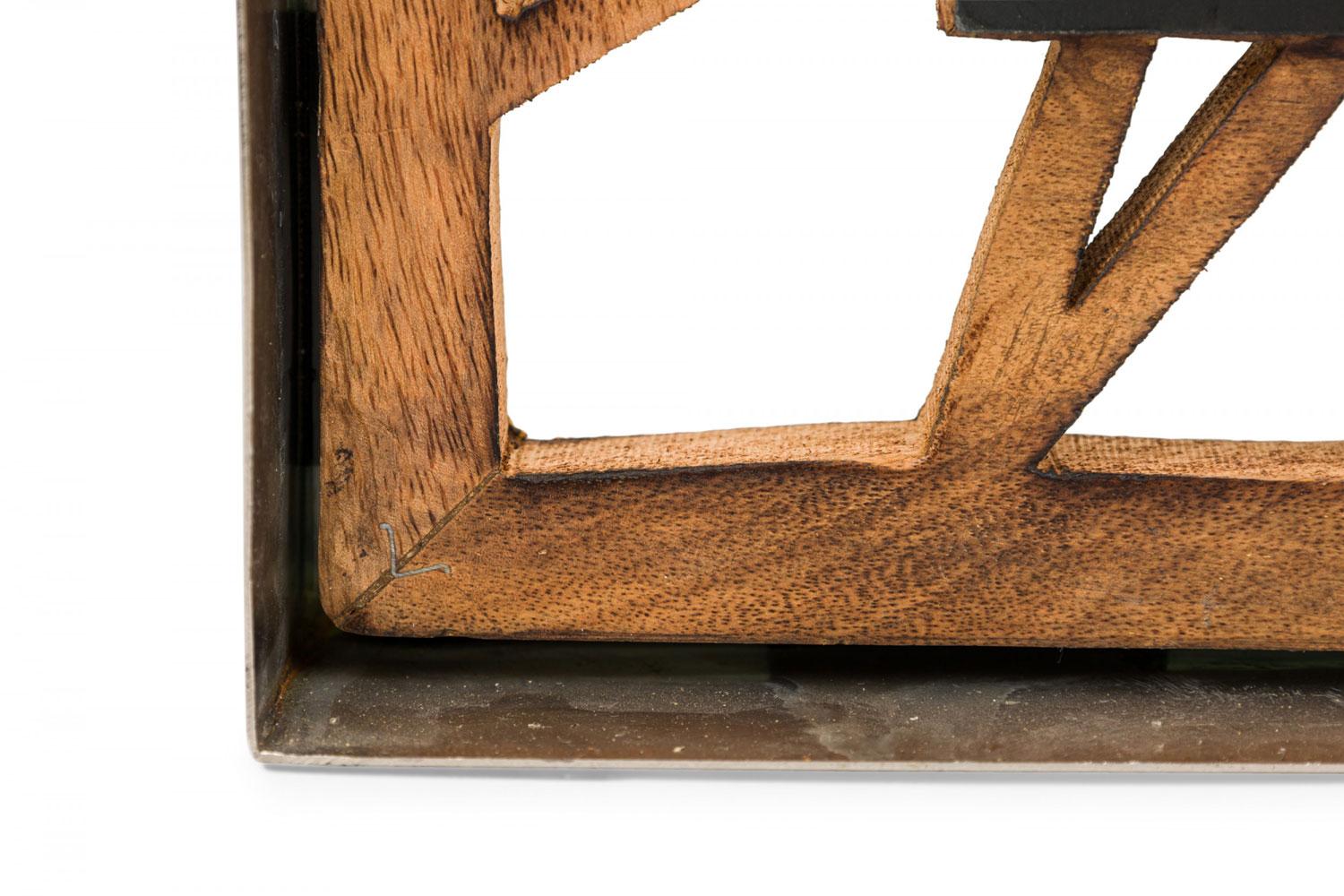 Rustic Continental Style Wooden Square Wall or Table Clock with Glass Inset In Good Condition For Sale In Queens, NY