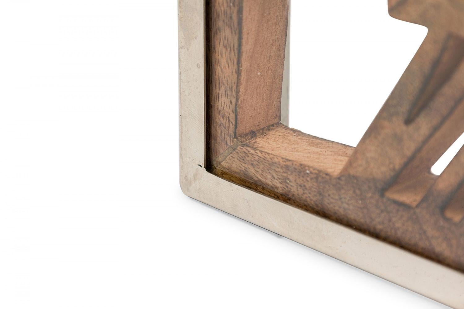 Rustic Continental Style Wooden Square Wall or Table Clock with Glass Inset For Sale 2