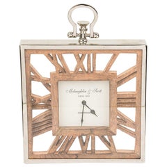 Rustic Continental Style Wooden Square Wall or Table Clock with Glass Inset