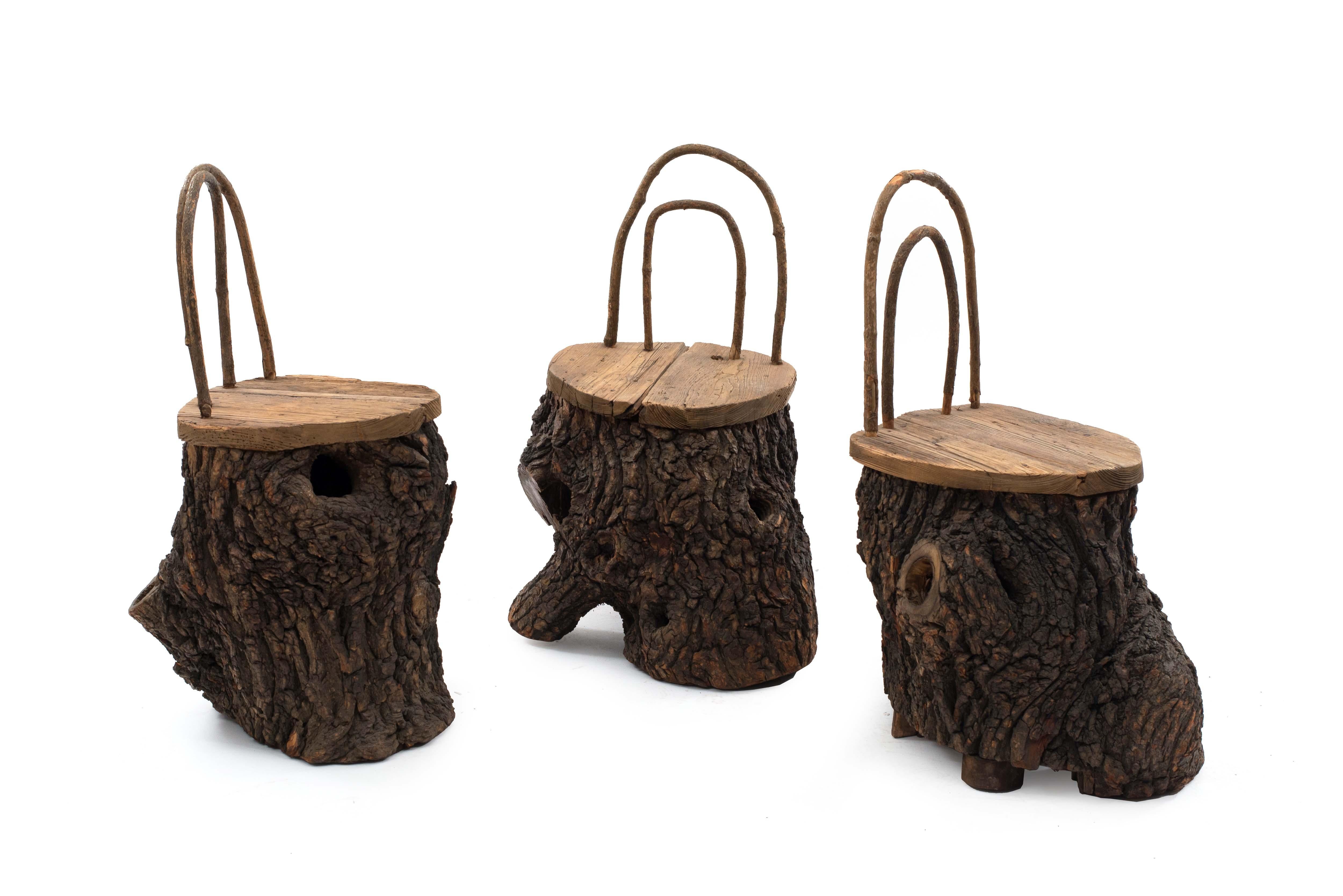 American Rustic Continental Tree Trunk Side Chairs For Sale