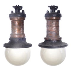 Antique Rustic Copper Street Lamps with Large Milk Glass Globes