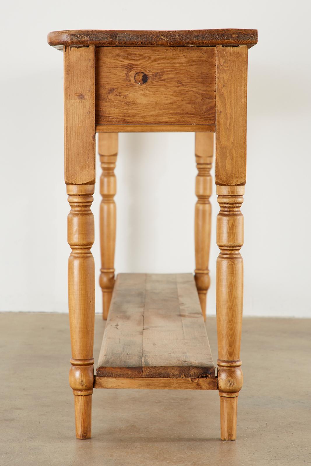 20th Century Rustic Country American Pine Three-Drawer Console Table