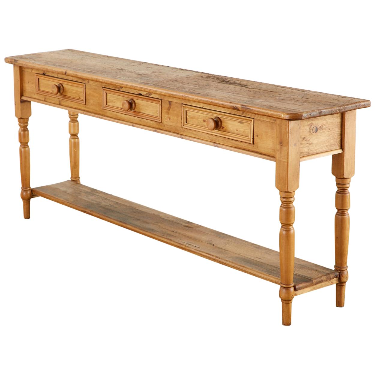 Rustic Country American Pine Three-Drawer Console Table