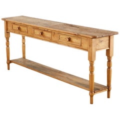 Rustic Country American Pine Three-Drawer Console Table