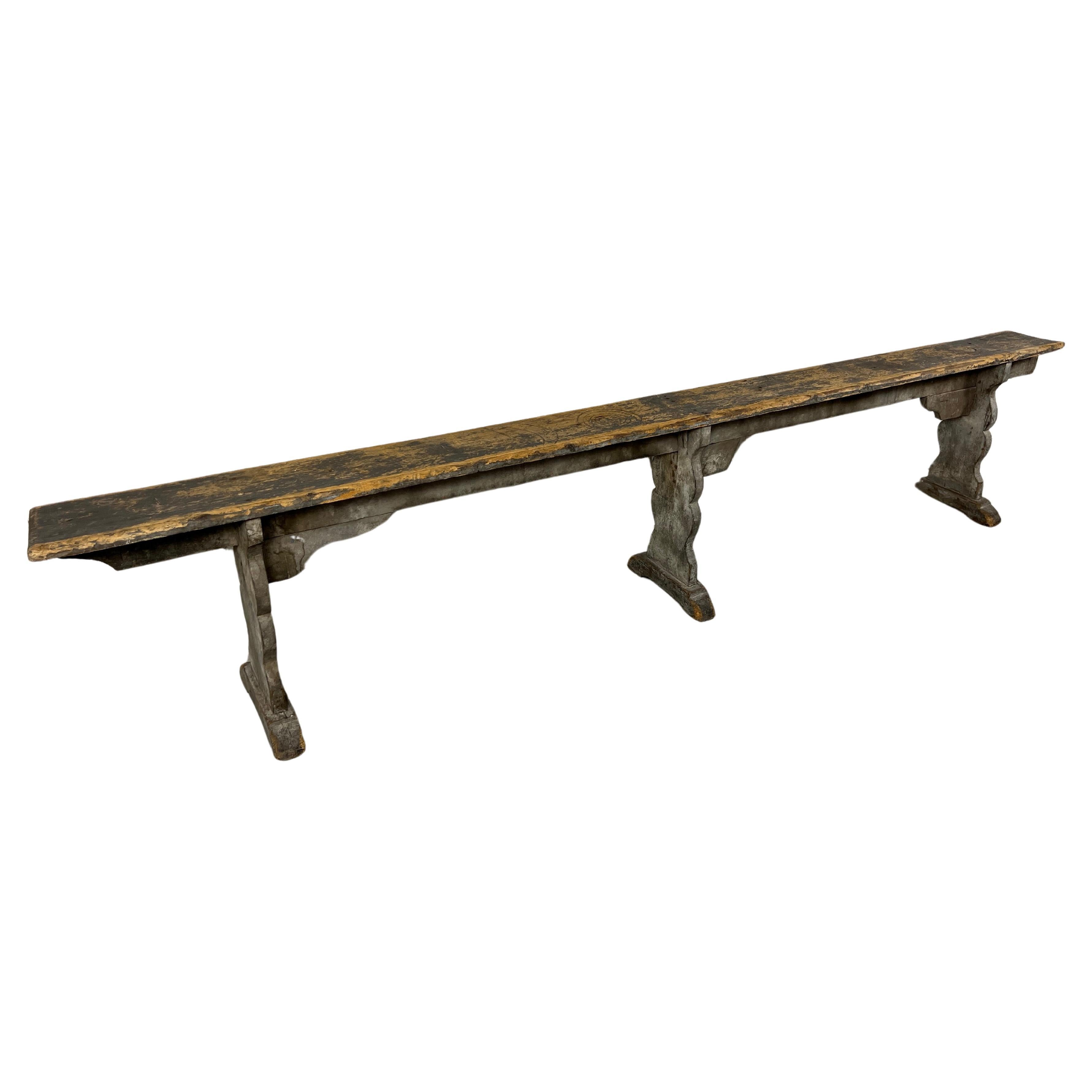 Rustic Country Bench with Faded Gray Paint  For Sale 9